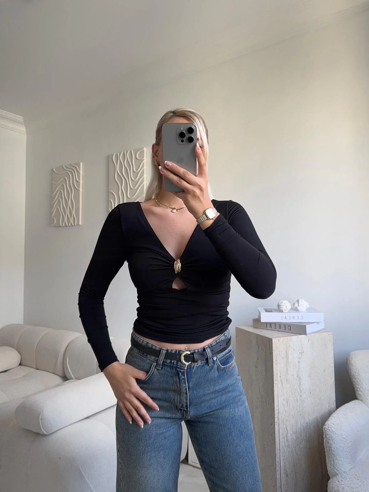 Göğüs Aksesuar Halka Crop - SİYAH