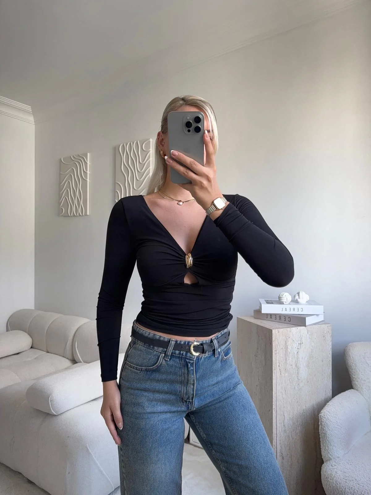 Göğüs Aksesuar Halka Crop - SİYAH