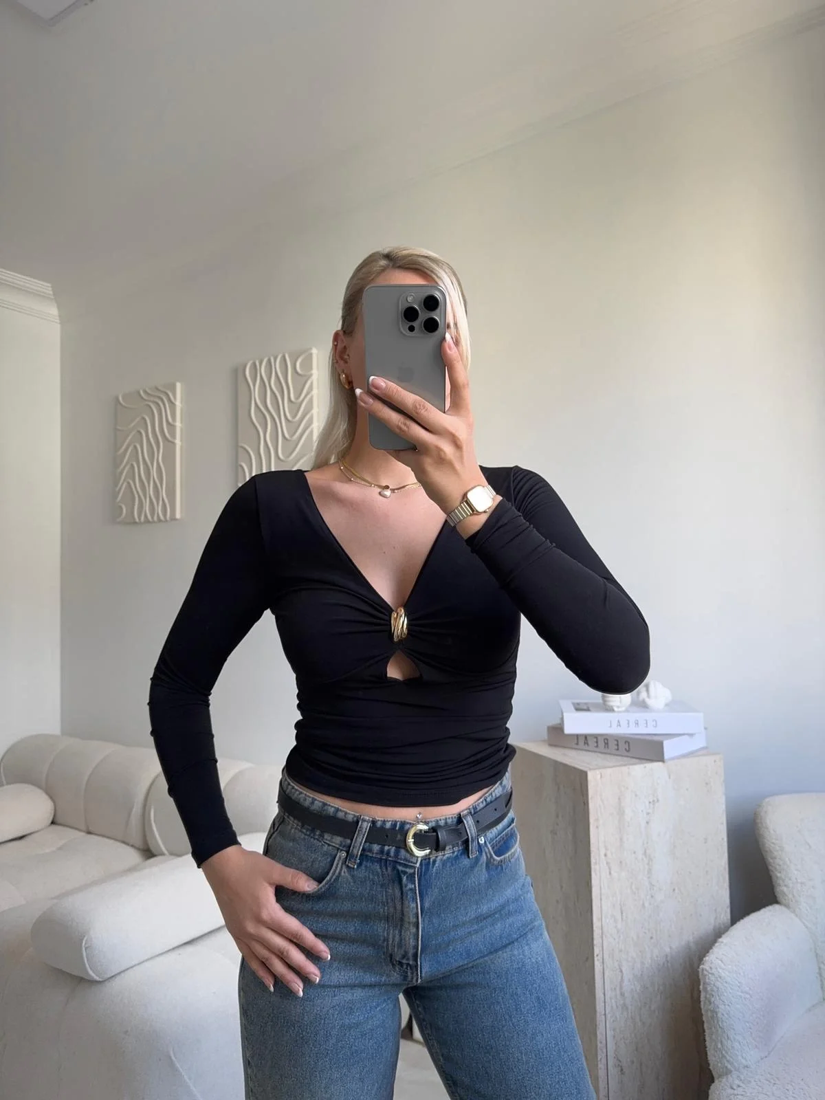 Göğüs Aksesuar Halka Crop - SİYAH