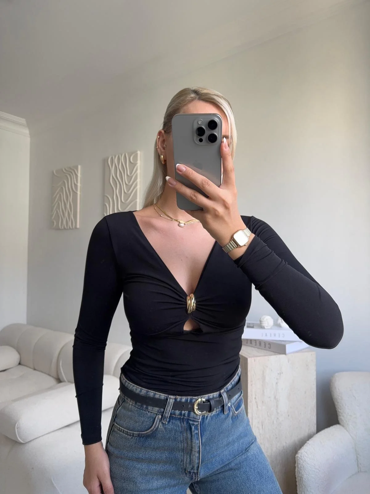 Göğüs Aksesuar Halka Crop - SİYAH