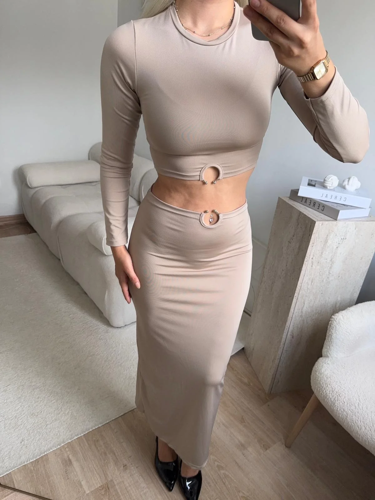 Halka Detay Etekli Takım - BEJ