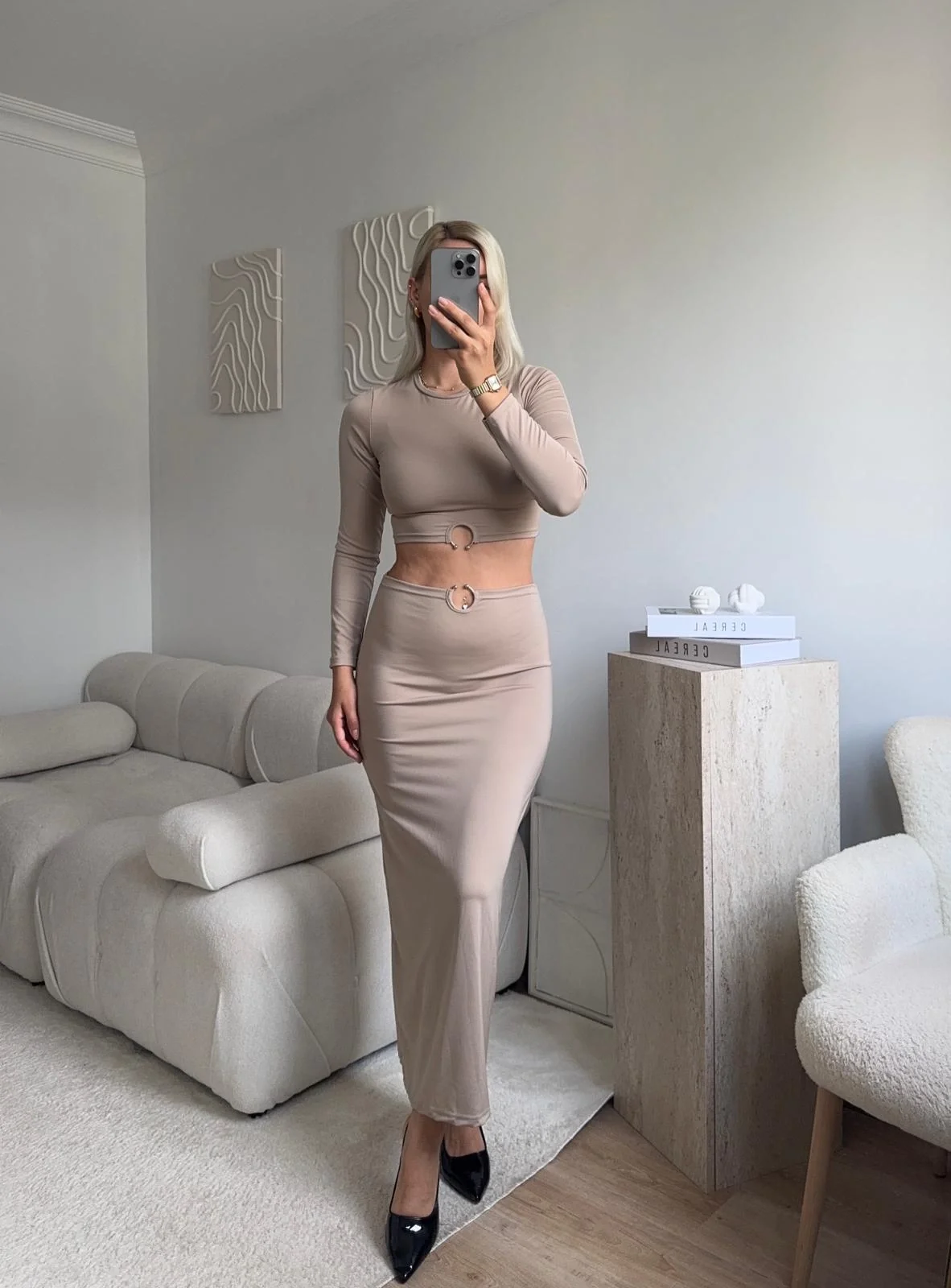 Halka Detay Etekli Takım - BEJ