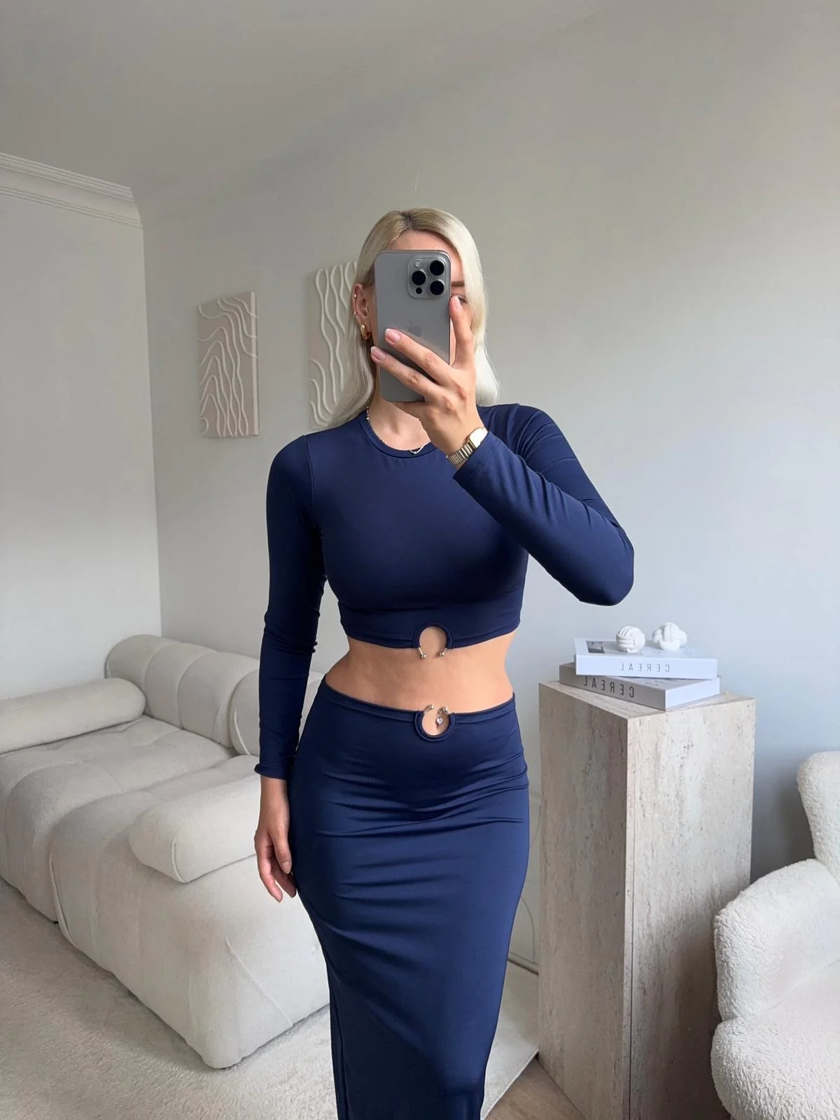 Halka Detay Etekli Takım - LACİVERT