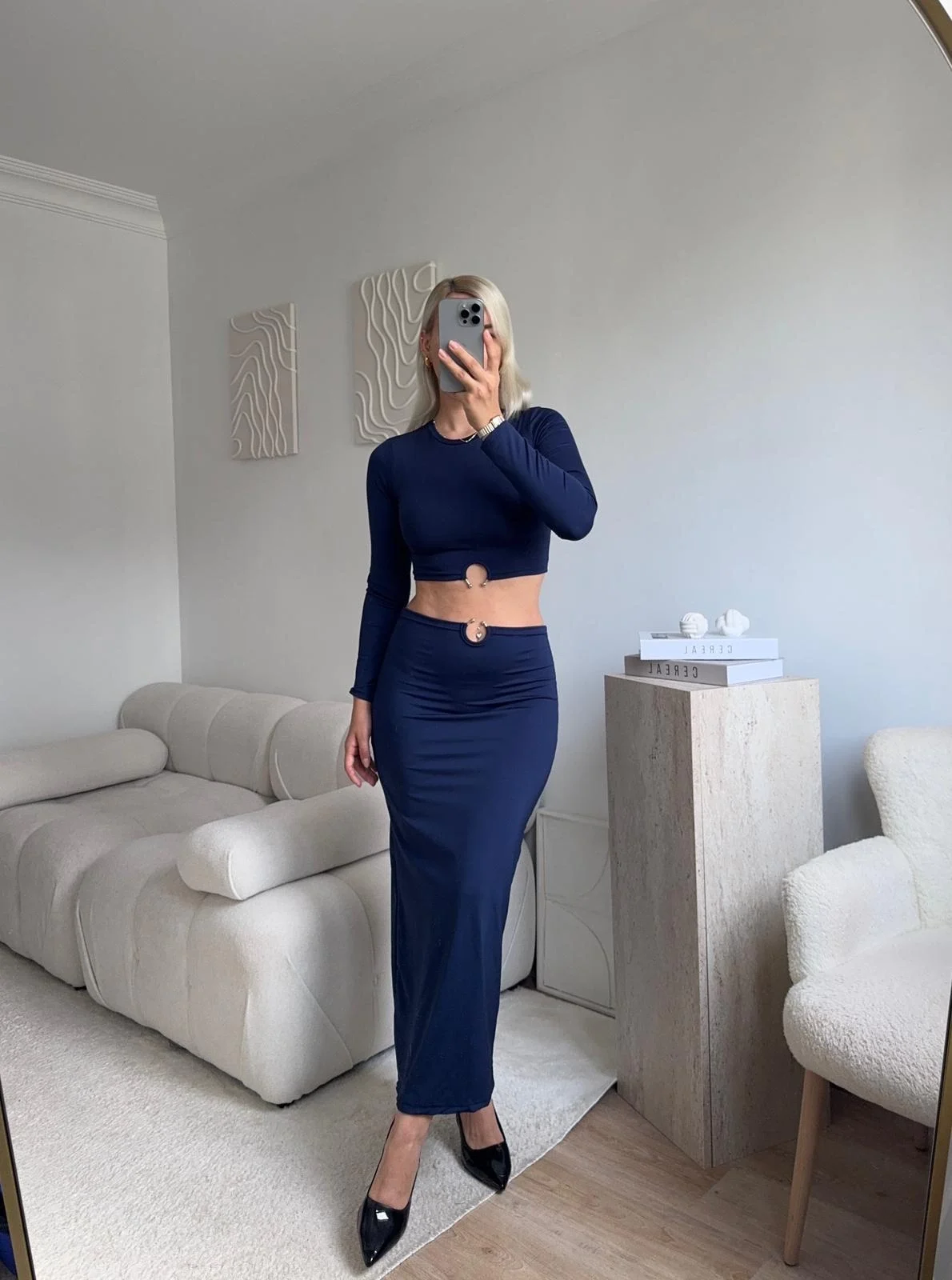 Halka Detay Etekli Takım - LACİVERT