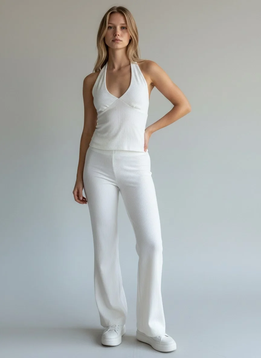 Halter Crop Pantolon Takım - BEYAZ