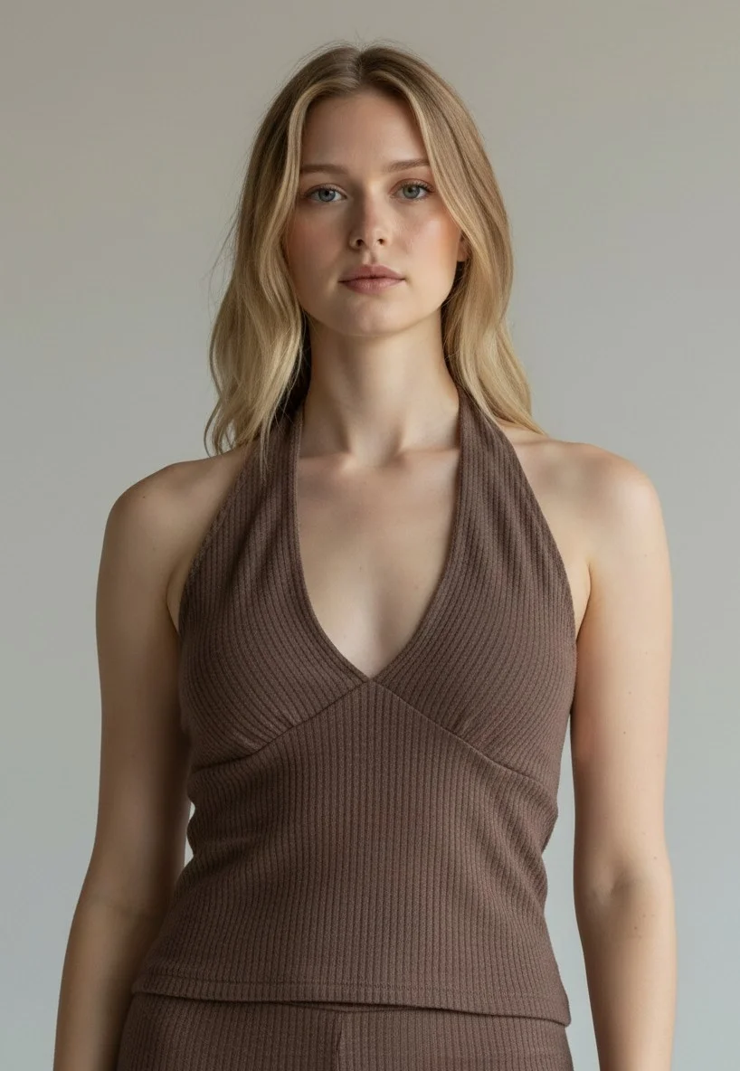 Halter Crop Pantolon Takım - KAHVE