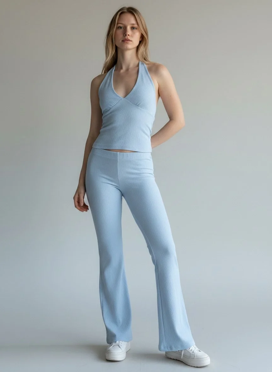 Halter Crop Pantolon Takım - MAVİ