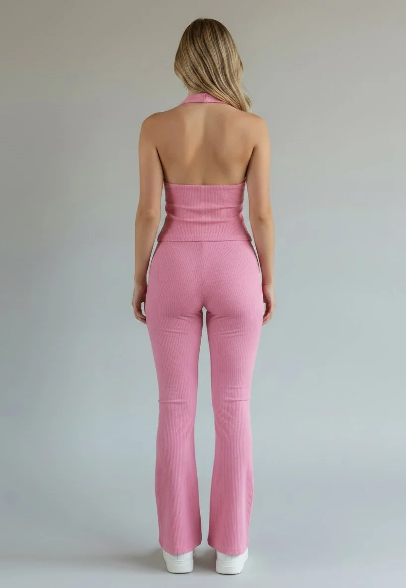 Halter Crop Pantolon Takım - PEMBE
