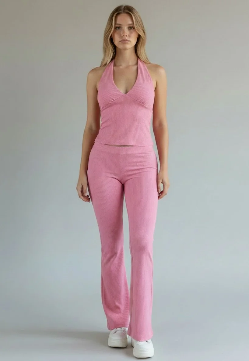 Halter Crop Pantolon Takım - PEMBE