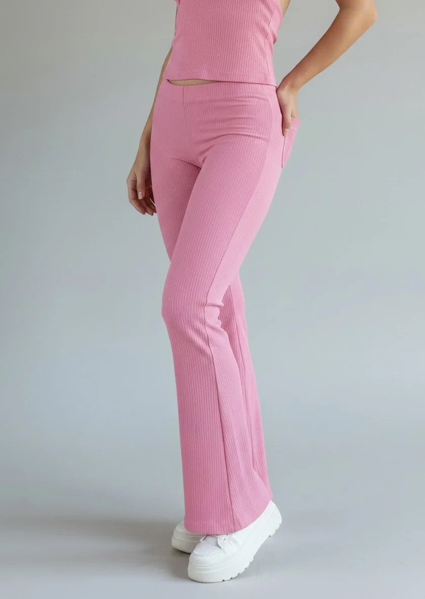 Halter Crop Pantolon Takım - PEMBE