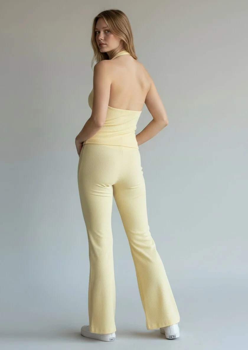 Halter Crop Pantolon Takım - SARI