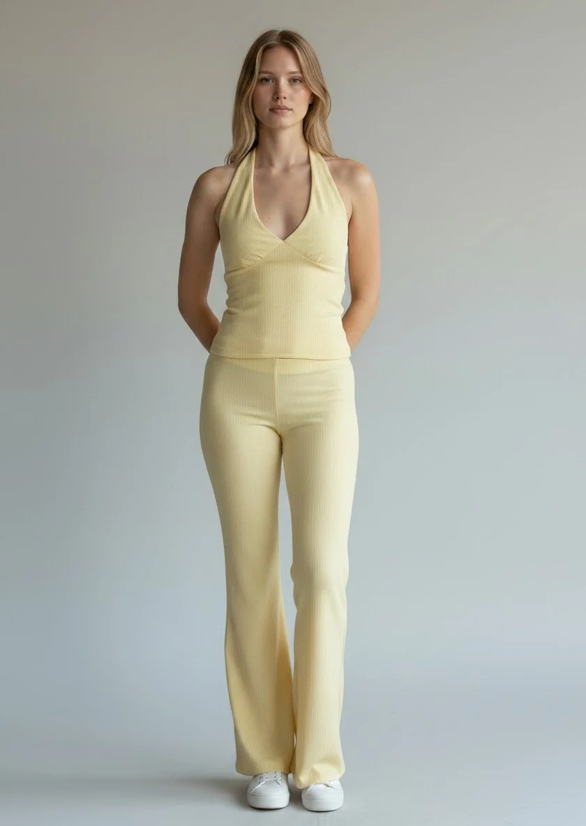 Halter Crop Pantolon Takım - SARI