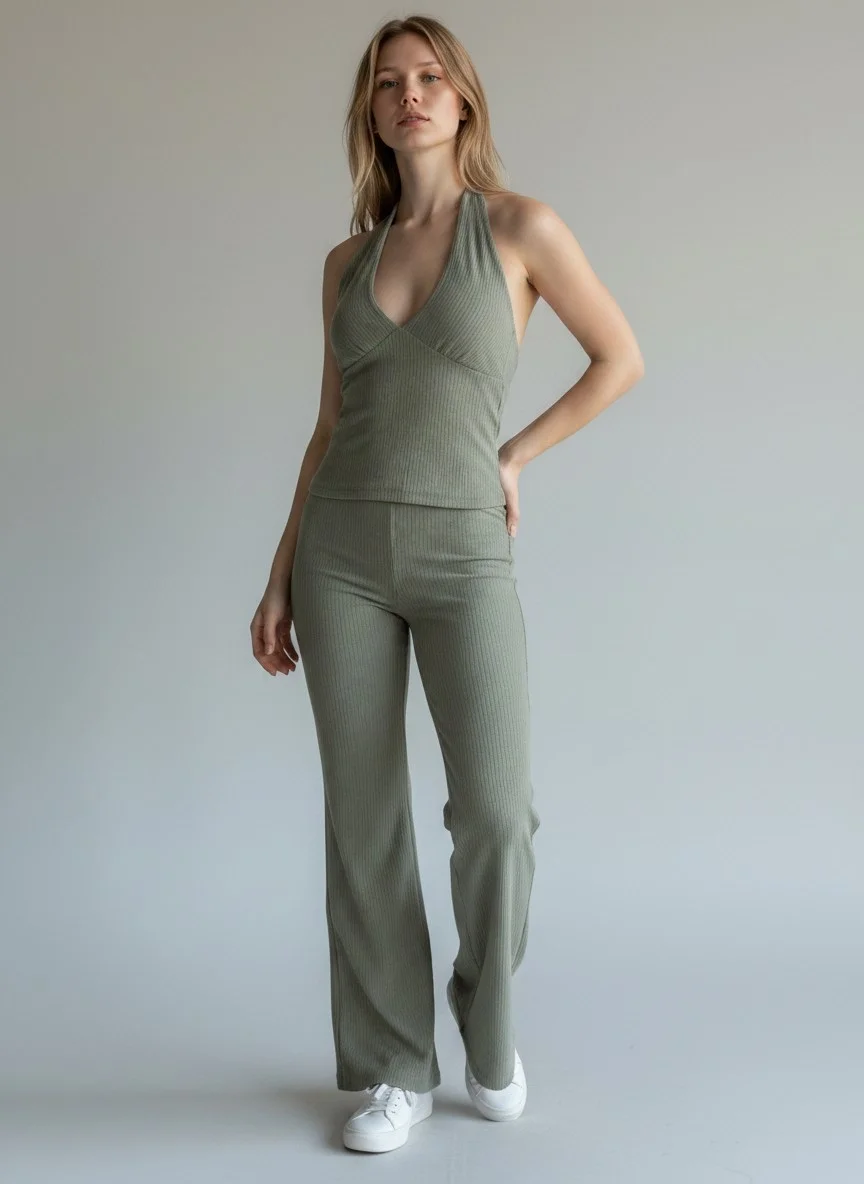 Halter Crop Pantolon Takım - YEŞİL