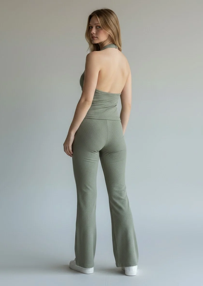 Halter Crop Pantolon Takım - YEŞİL