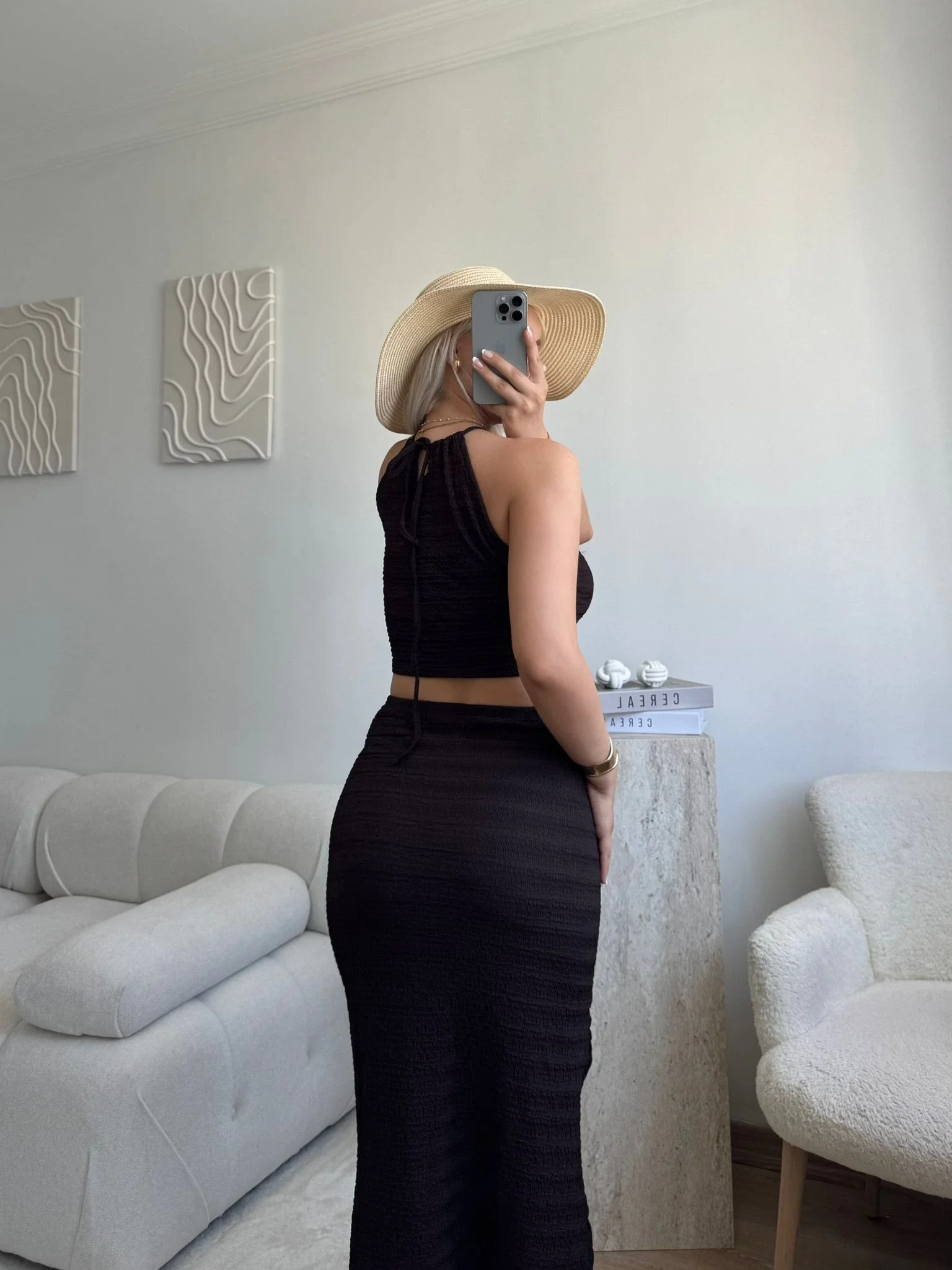 Halter Crop & Yırtmaçlı Takım - KAHVE