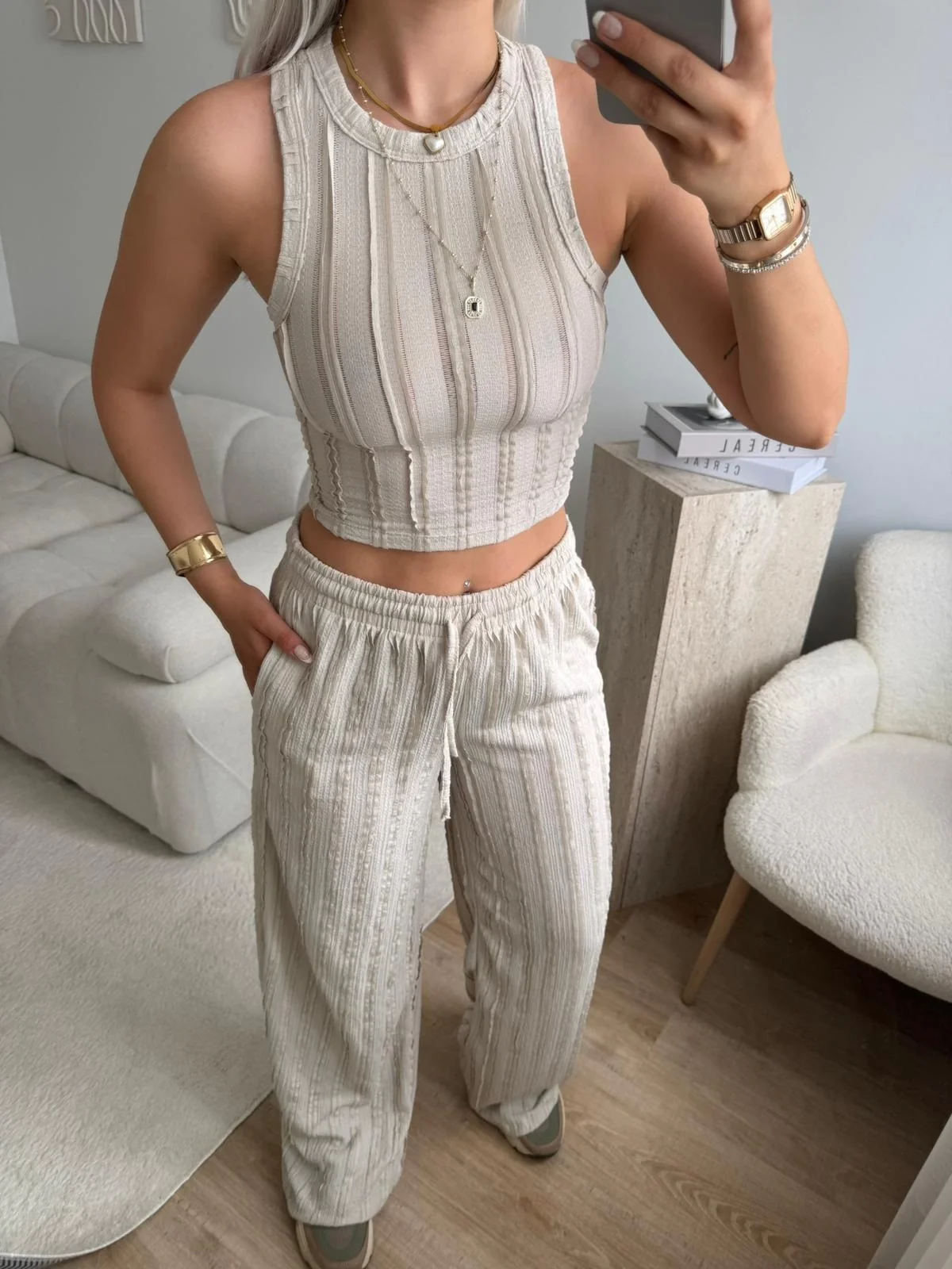 Halter Fitilli İkili Takım - BEJ