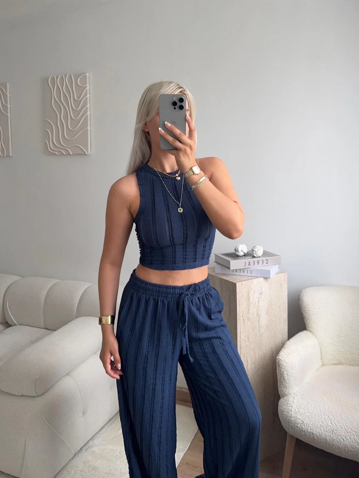 Halter Fitilli İkili Takım - LACİVERT