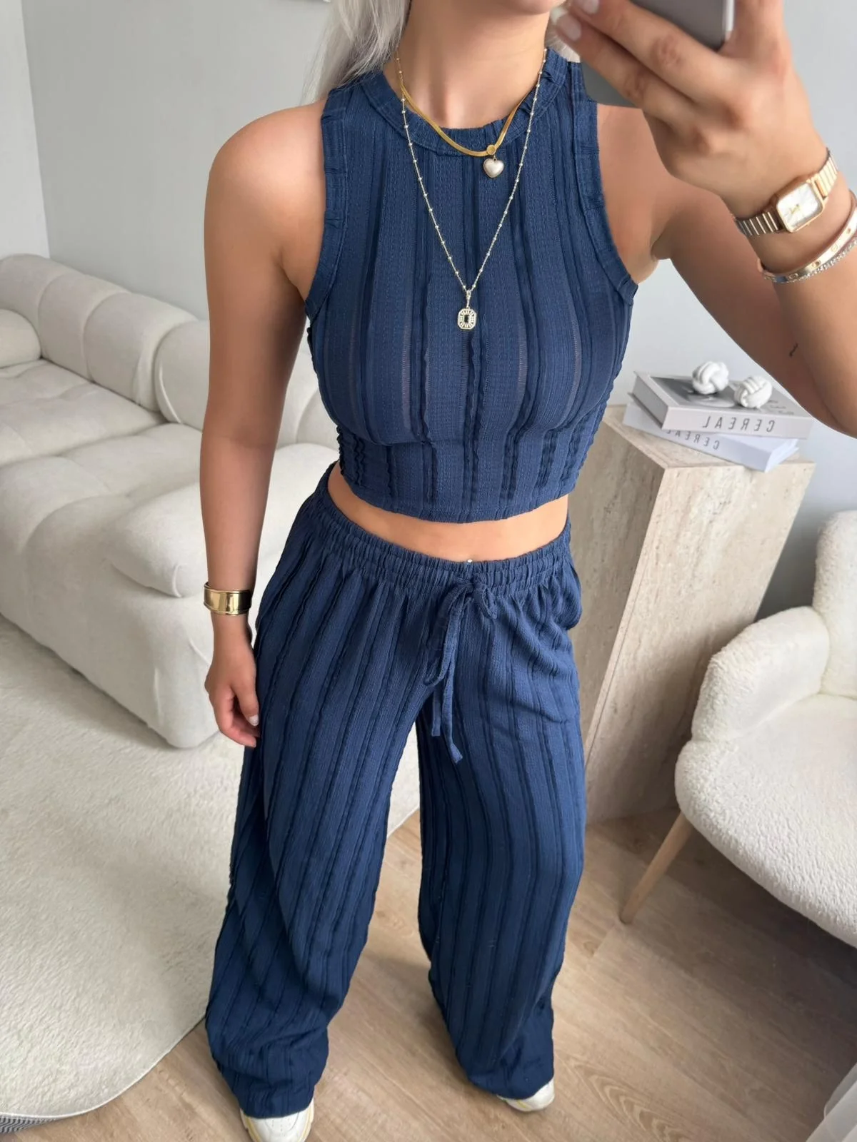 Halter Fitilli İkili Takım - LACİVERT