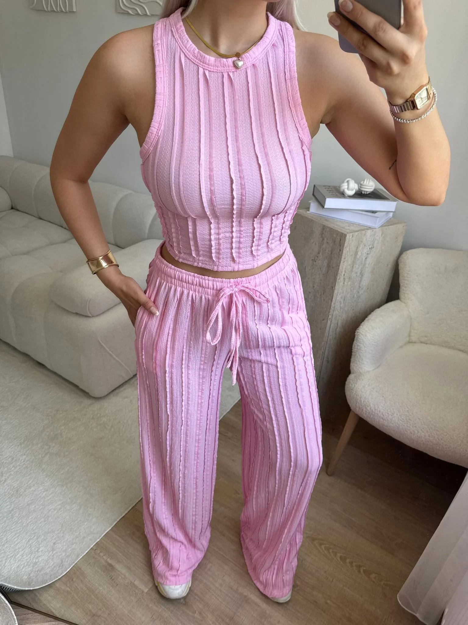 Halter Fitilli İkili Takım - PEMBE