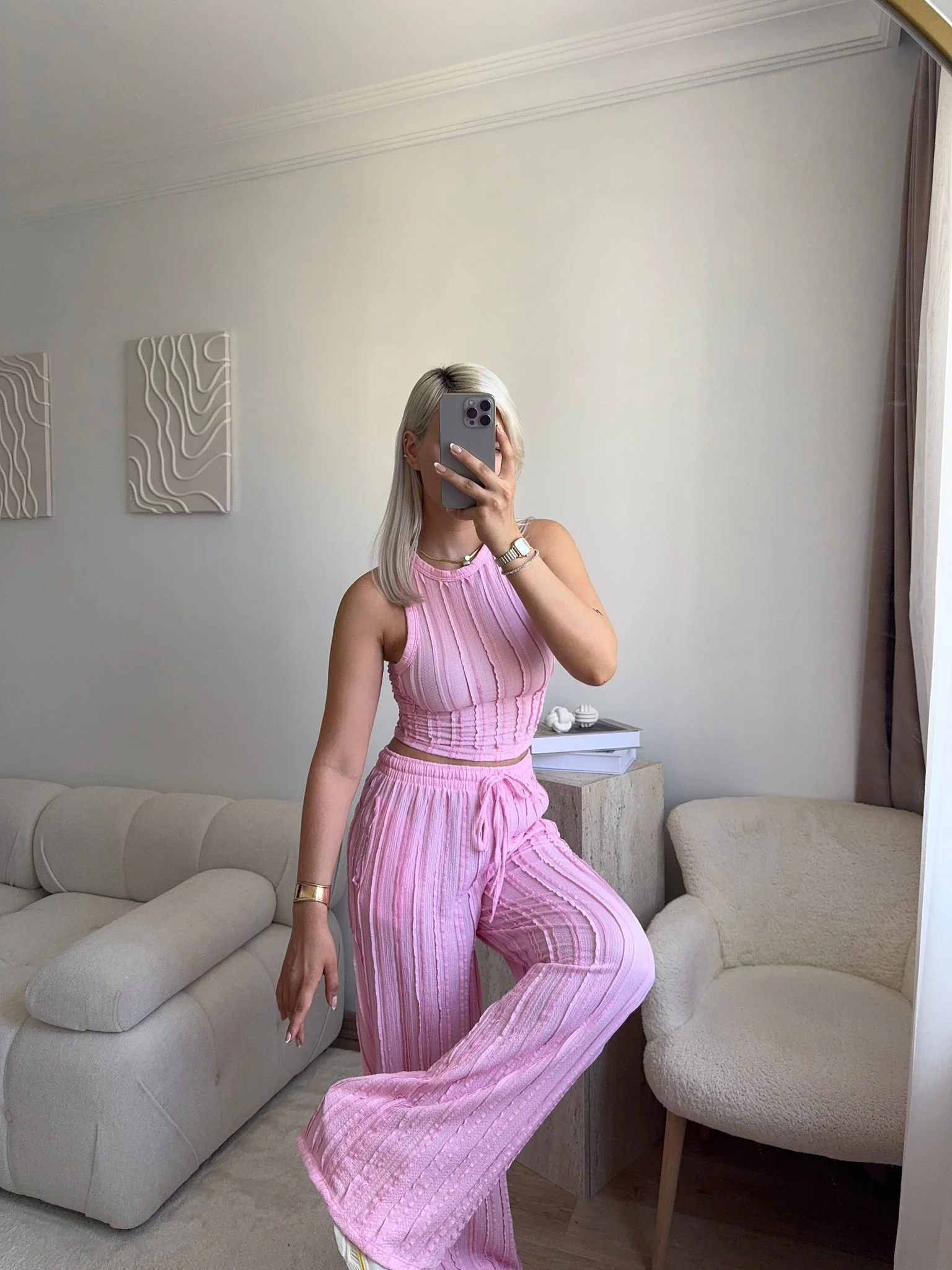 Halter Fitilli İkili Takım - PEMBE