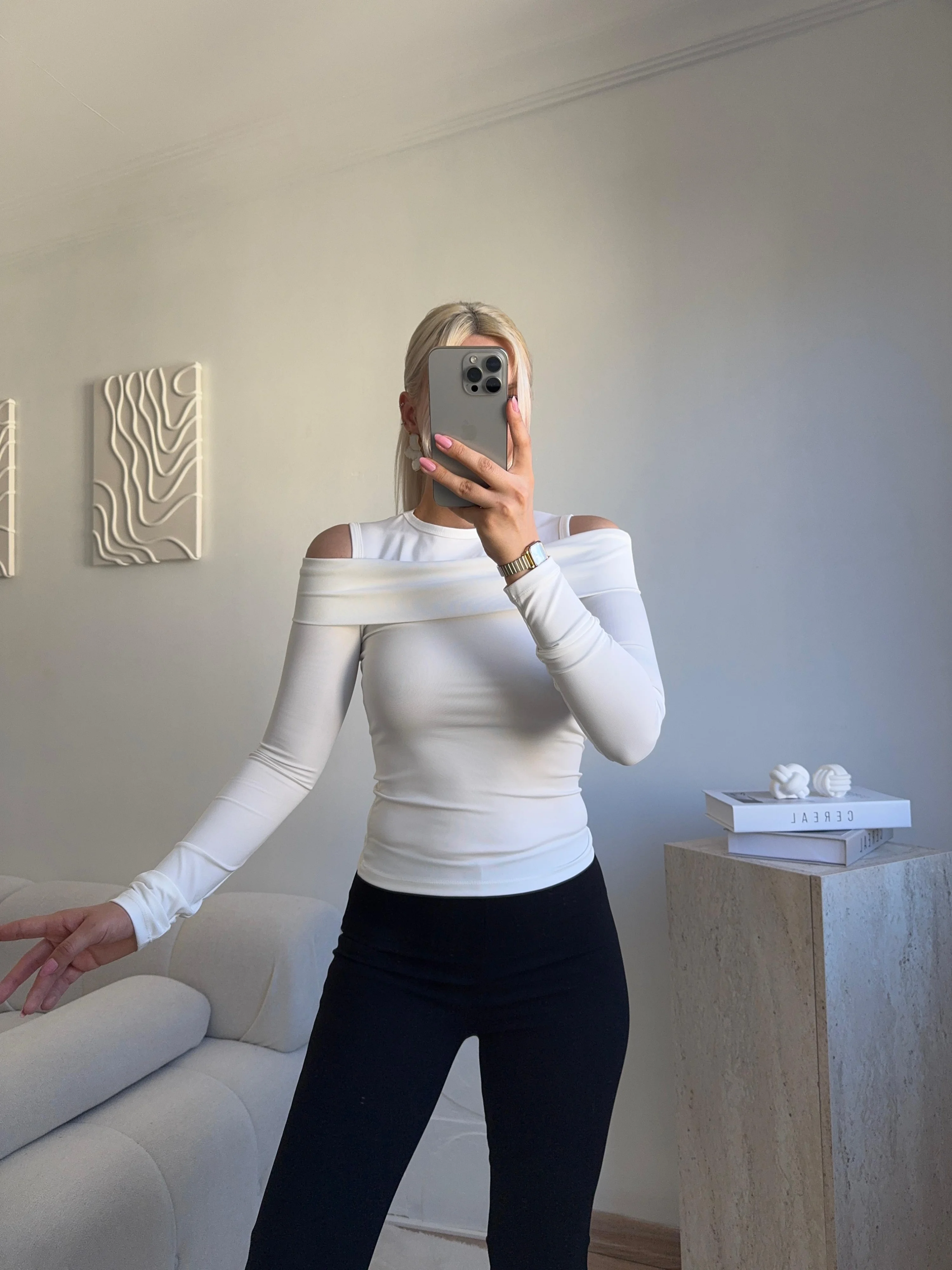 Halter Yaka Madonna Bluz - BEYAZ