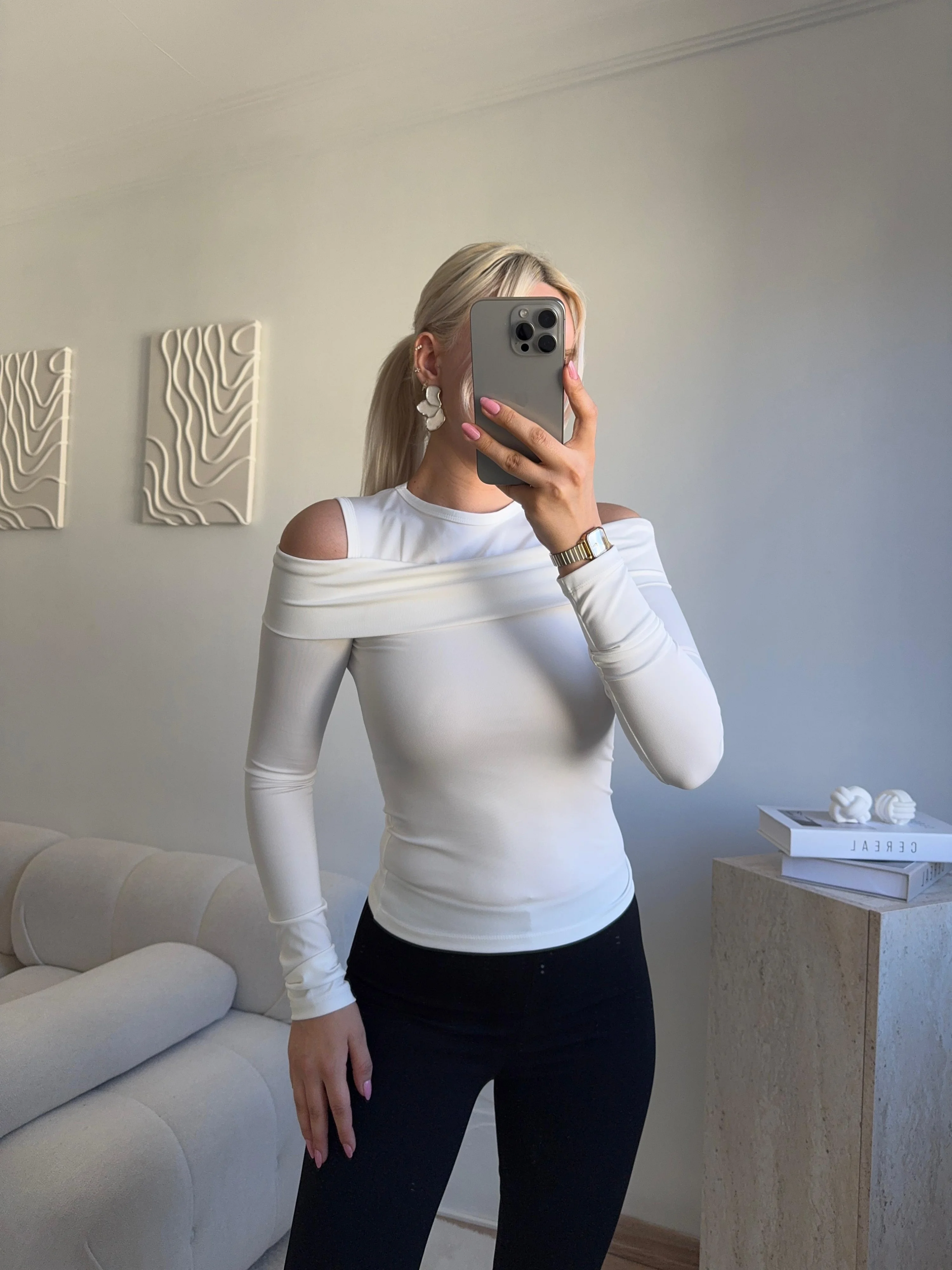 Halter Yaka Madonna Bluz - BEYAZ