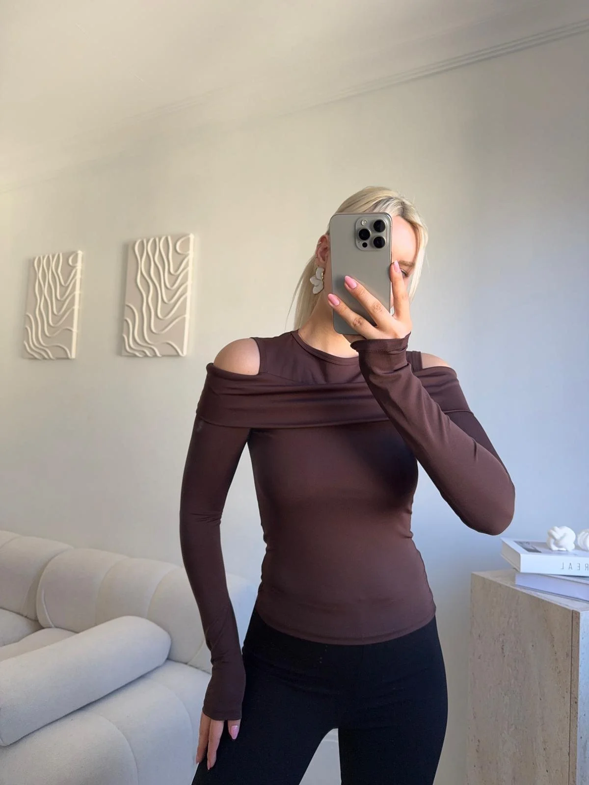 Halter Yaka Madonna Bluz - KAHVE