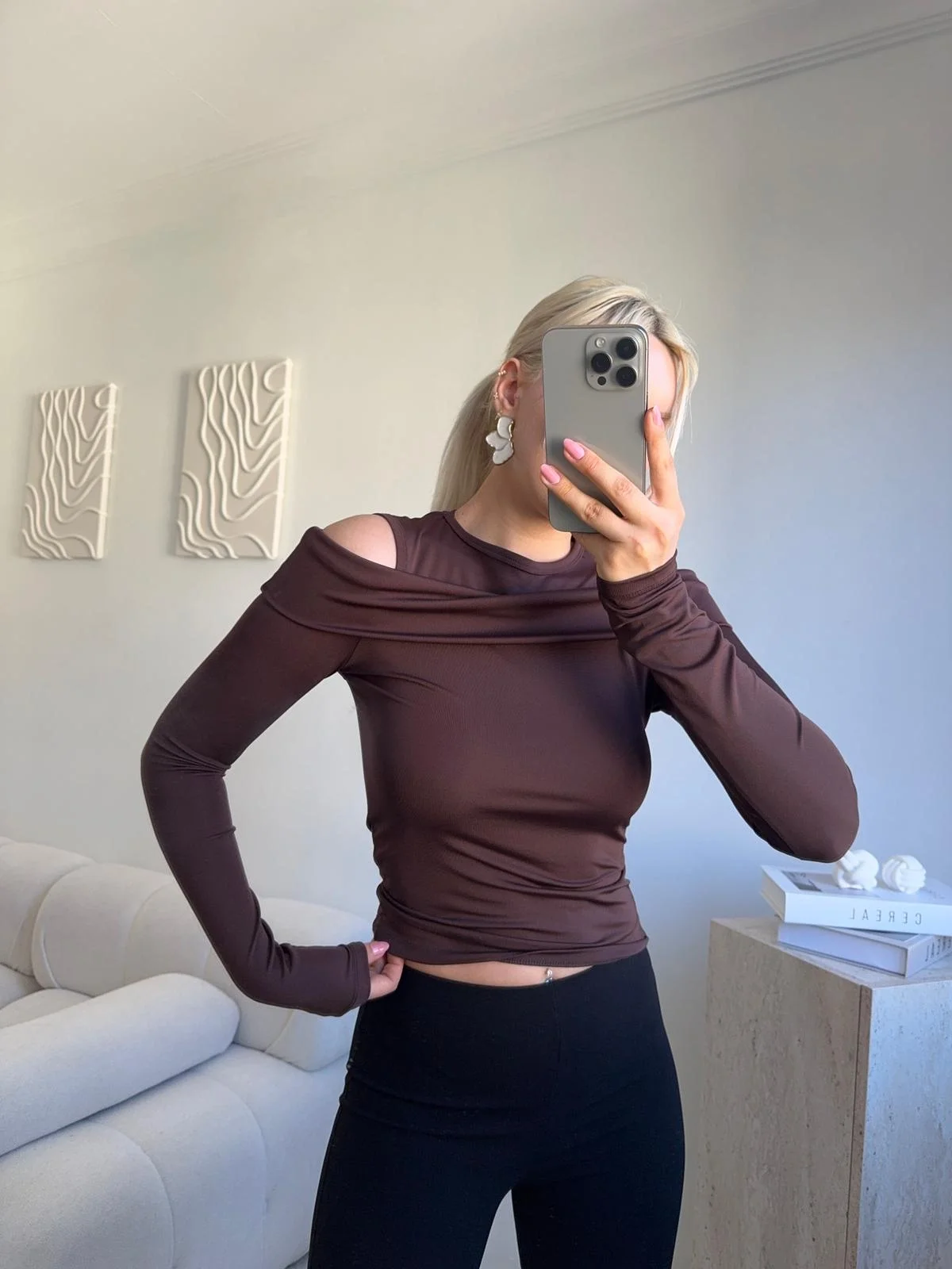 Halter Yaka Madonna Bluz - KAHVE