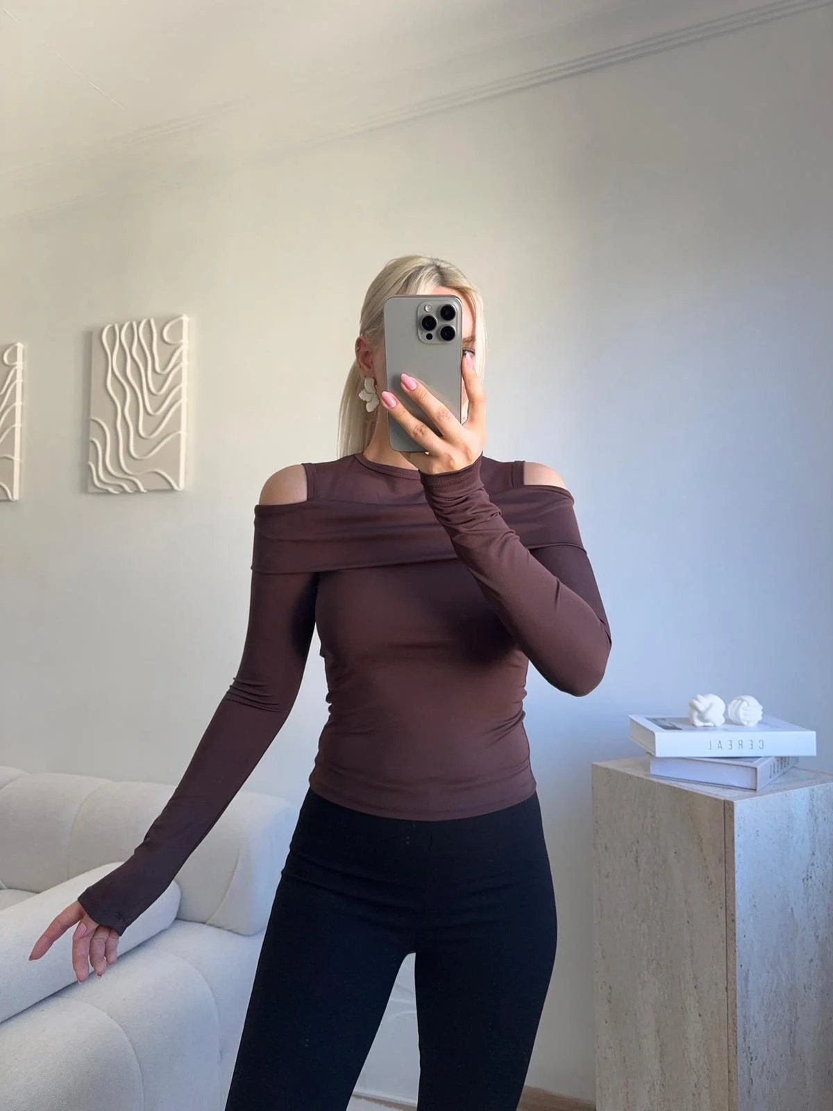 Halter Yaka Madonna Bluz - KAHVE