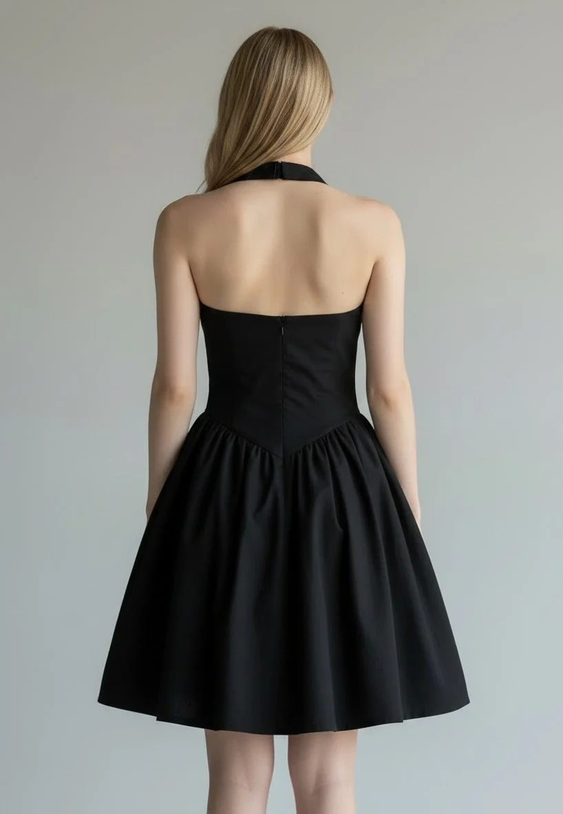 Halter Yaka Prenses Elbise - SİYAH