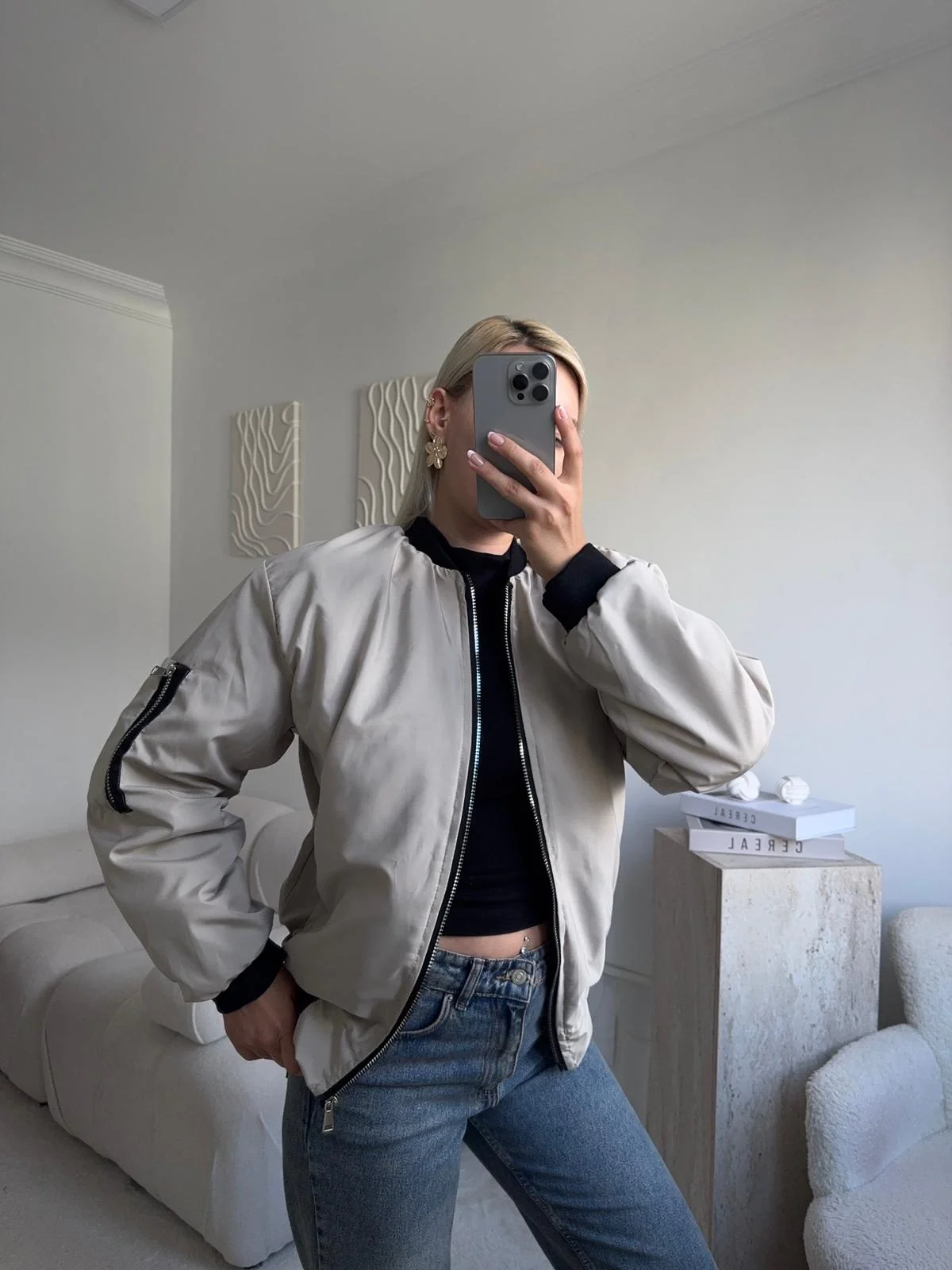 İçi Dolgulu Bomber Ceket - BEJ