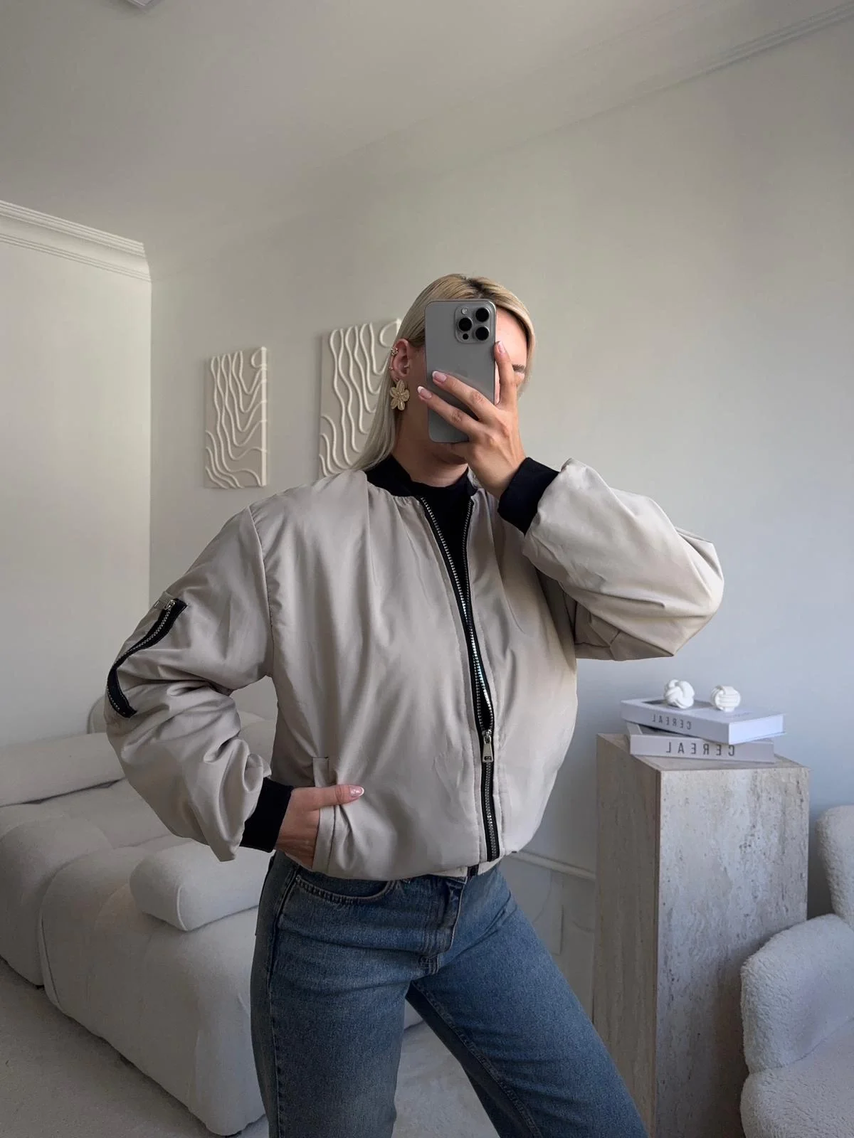 İçi Dolgulu Bomber Ceket - BEJ