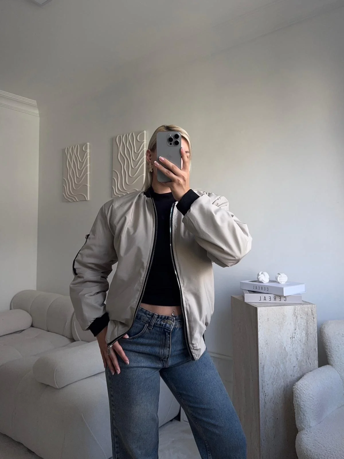 İçi Dolgulu Bomber Ceket - BEJ