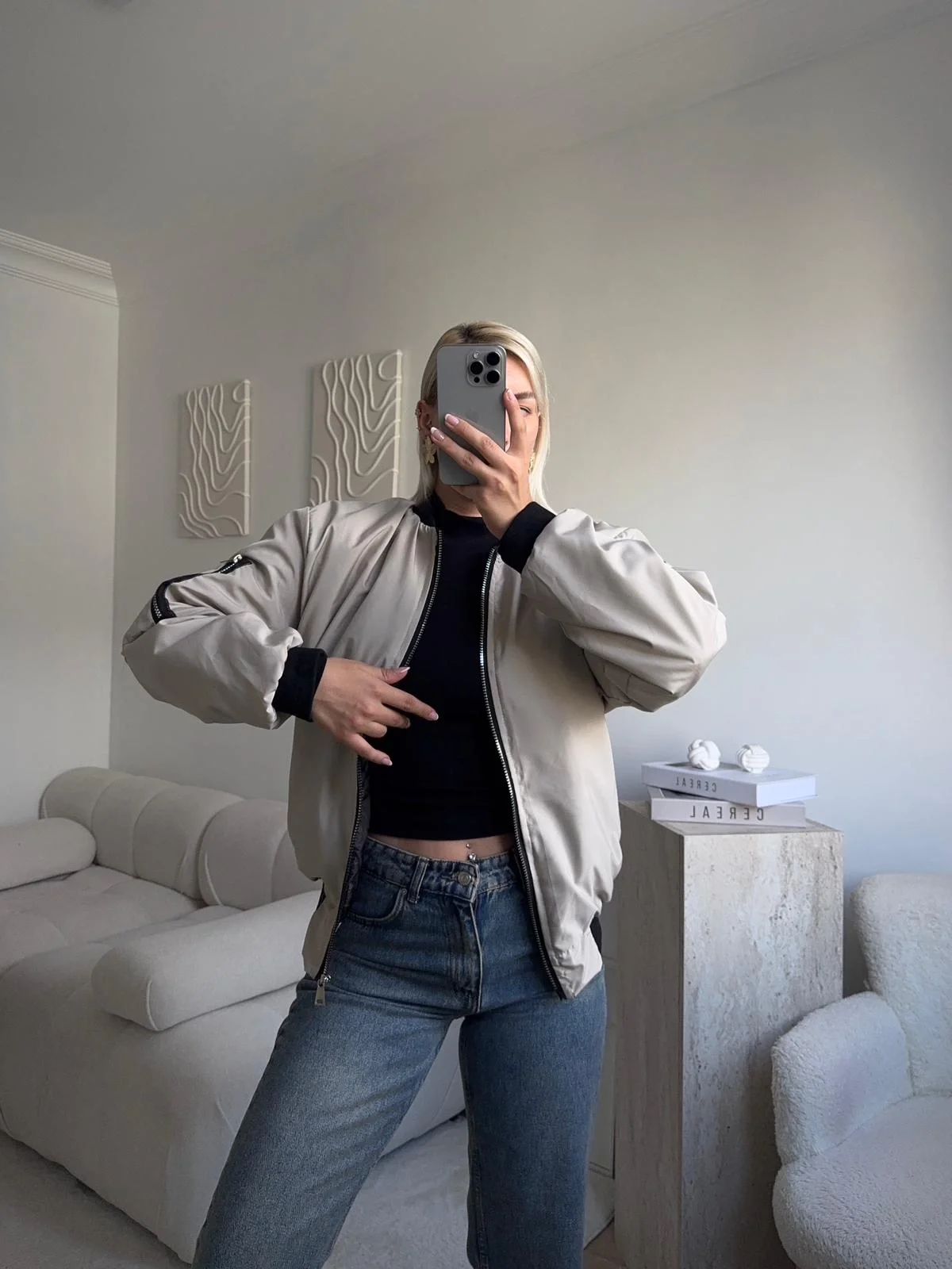 İçi Dolgulu Bomber Ceket - BEJ