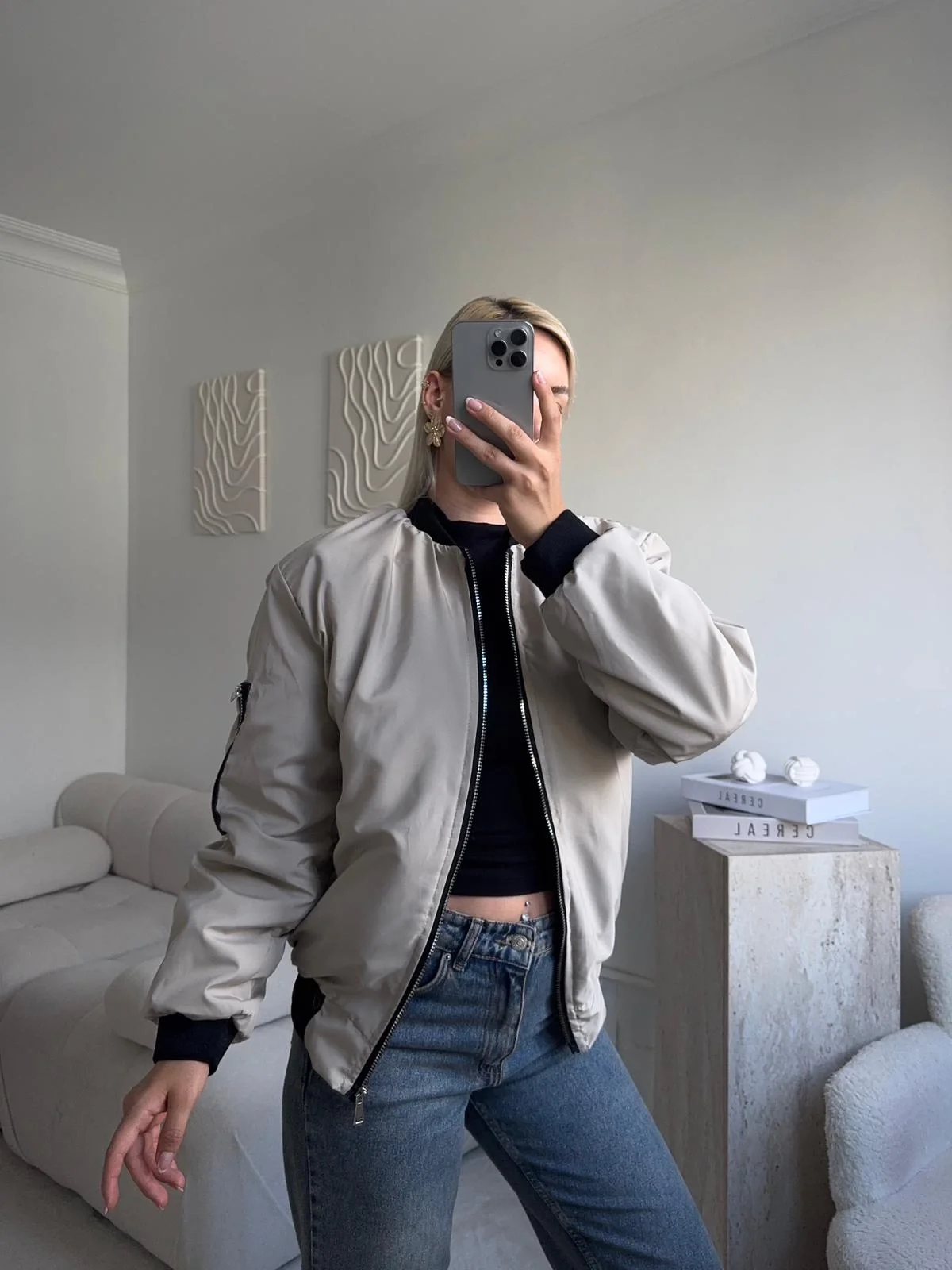 İçi Dolgulu Bomber Ceket - BEJ