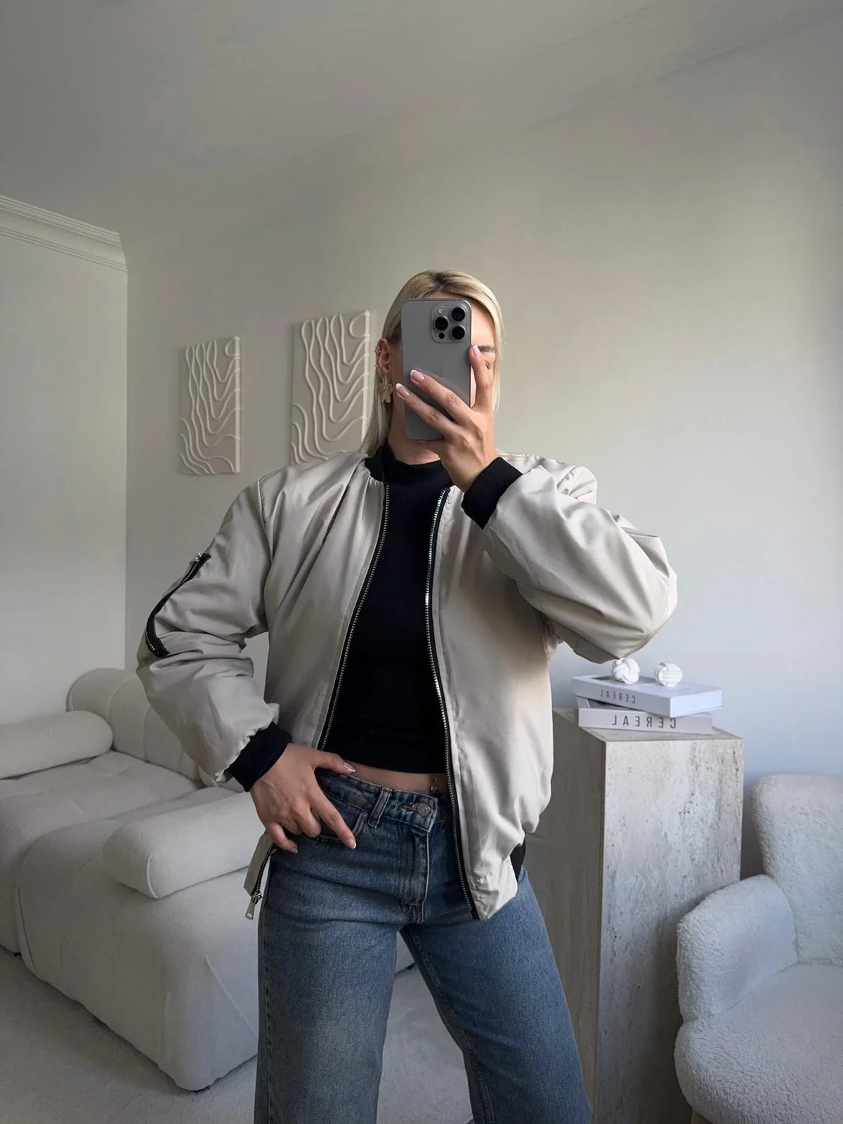 İçi Dolgulu Bomber Ceket - BEJ