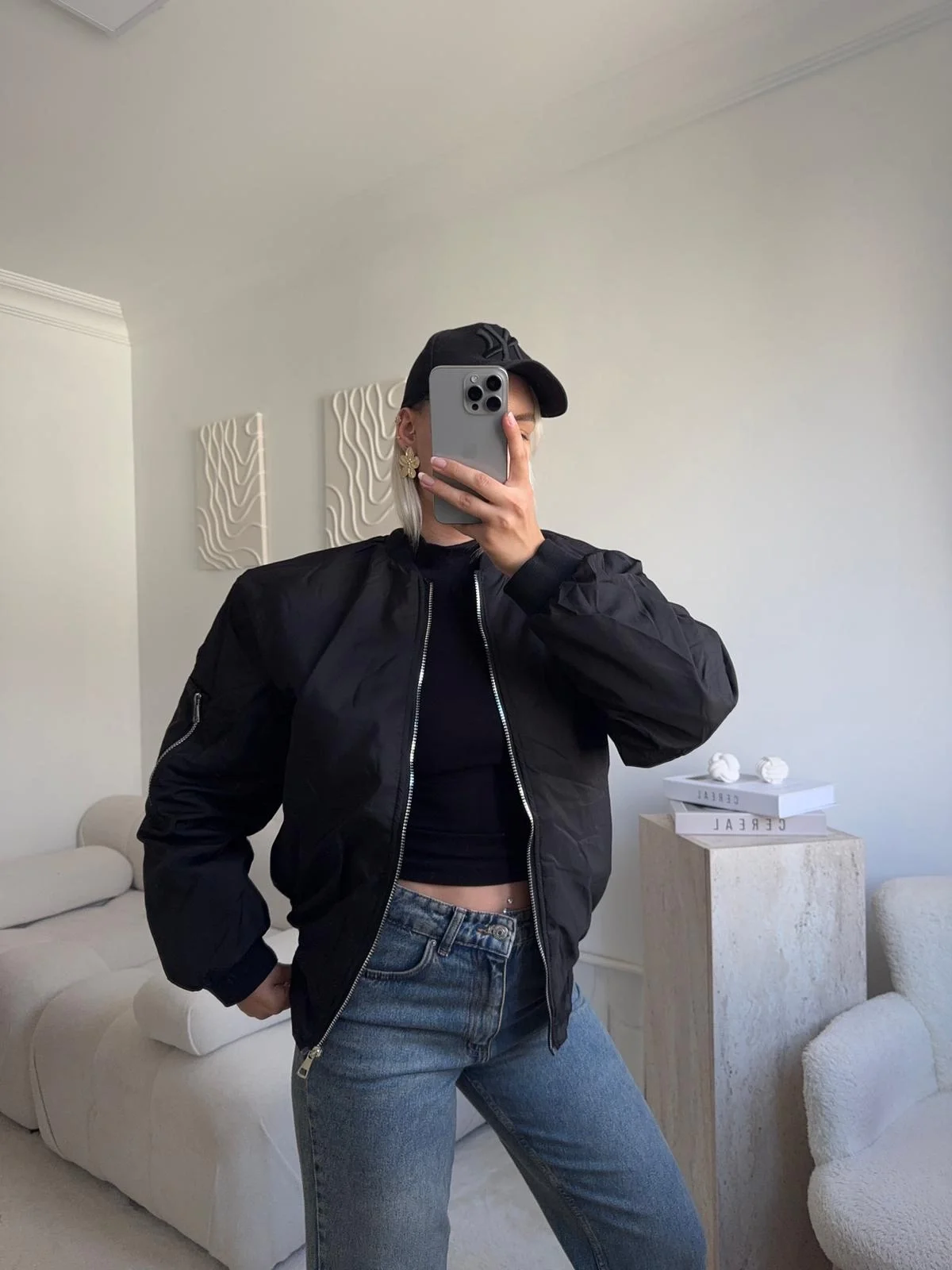 İçi Dolgulu Bomber Ceket - SİYAH