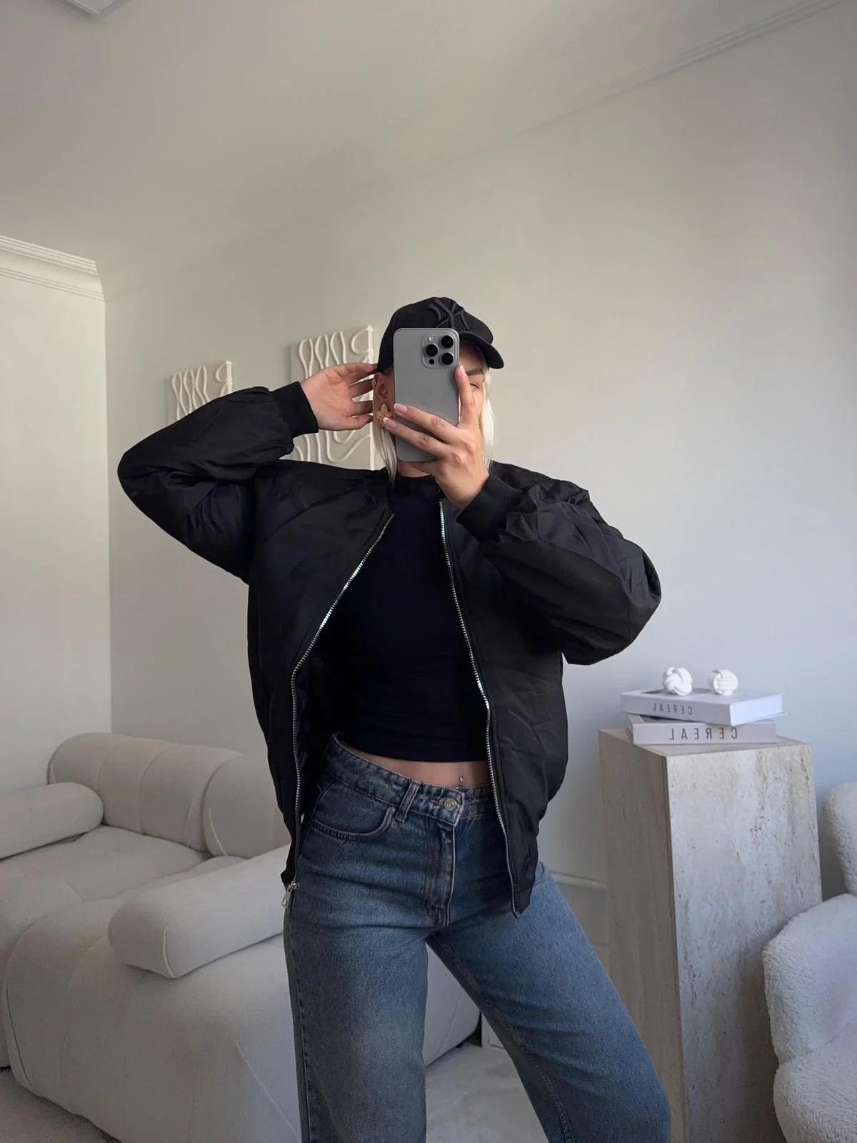 İçi Dolgulu Bomber Ceket - SİYAH