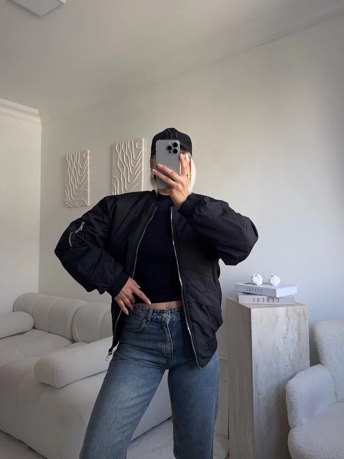 İçi Dolgulu Bomber Ceket - SİYAH