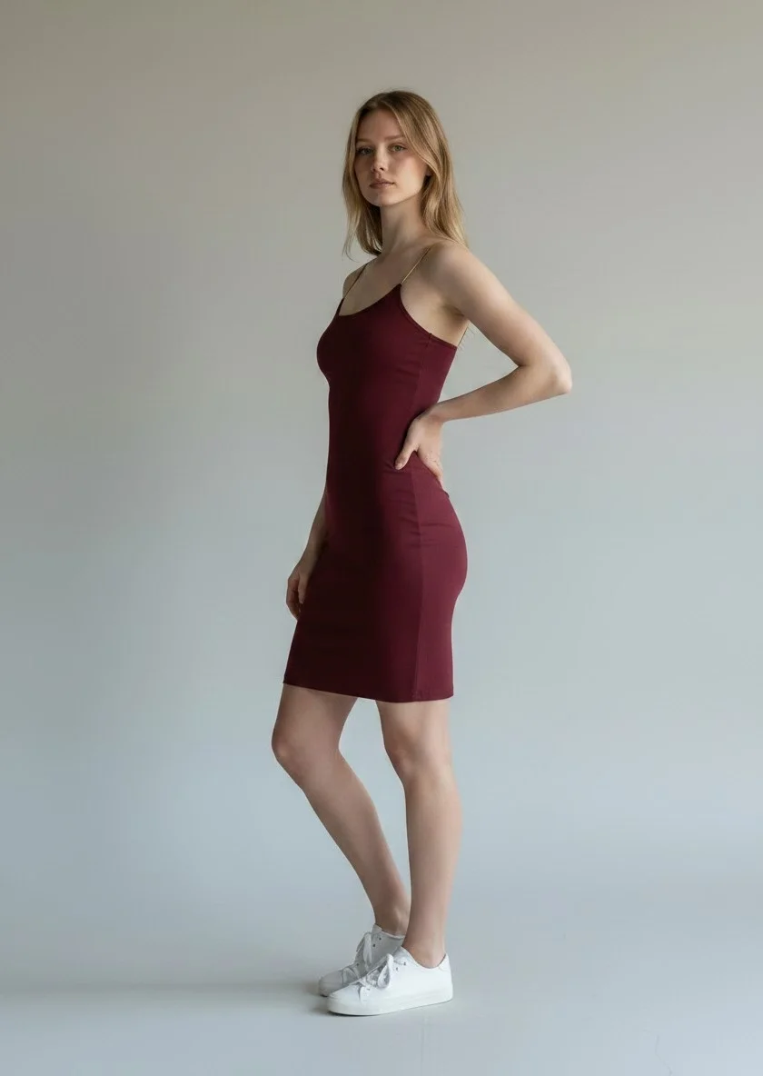 İp Askılı Mini Elbise - BORDO