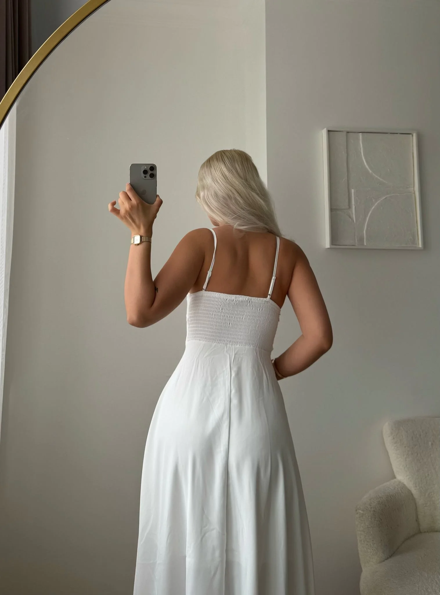 İp Askılı Volanlı Prenses Elbise - BEYAZ