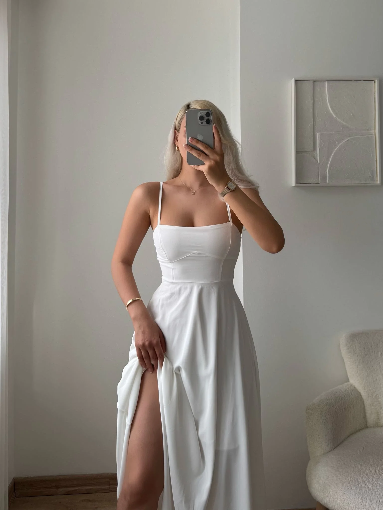 İp Askılı Volanlı Prenses Elbise - BEYAZ