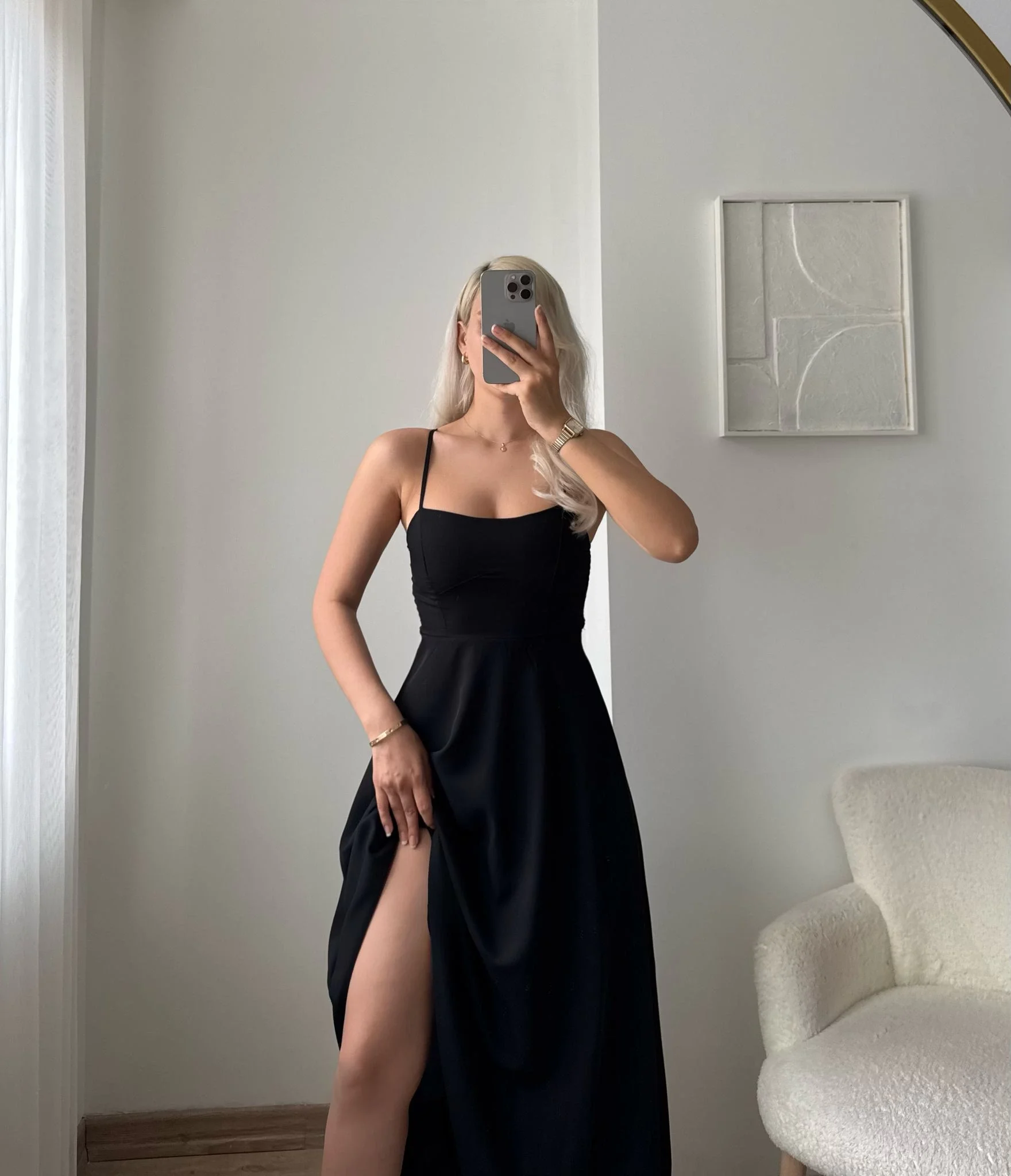 İp Askılı Volanlı Prenses Elbise - SİYAH