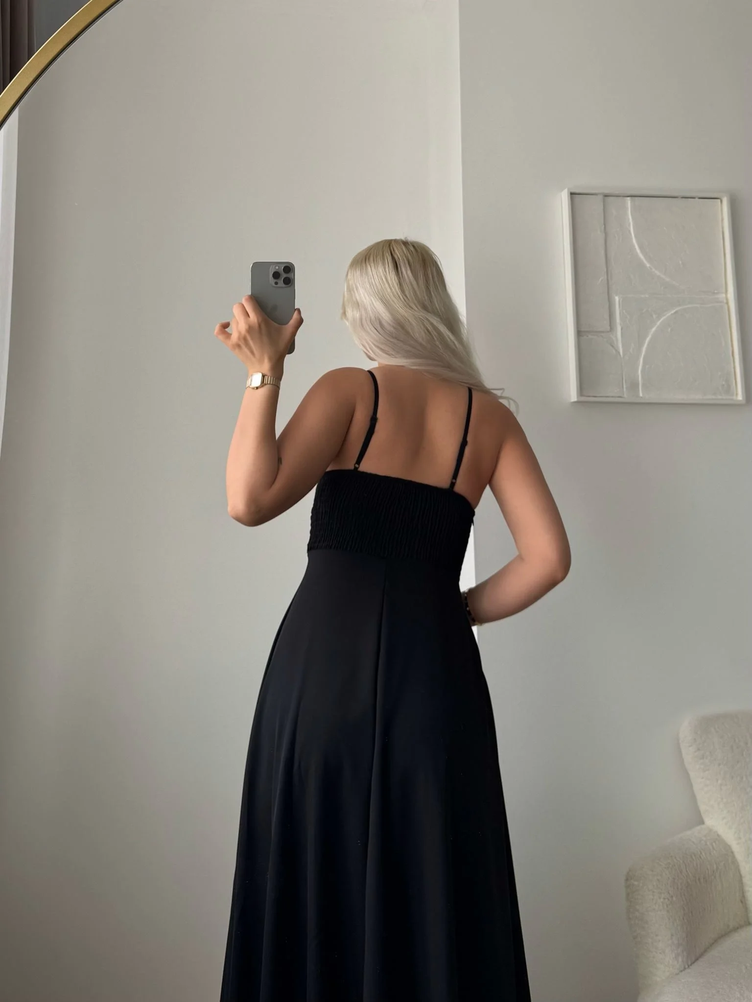 İp Askılı Volanlı Prenses Elbise - SİYAH