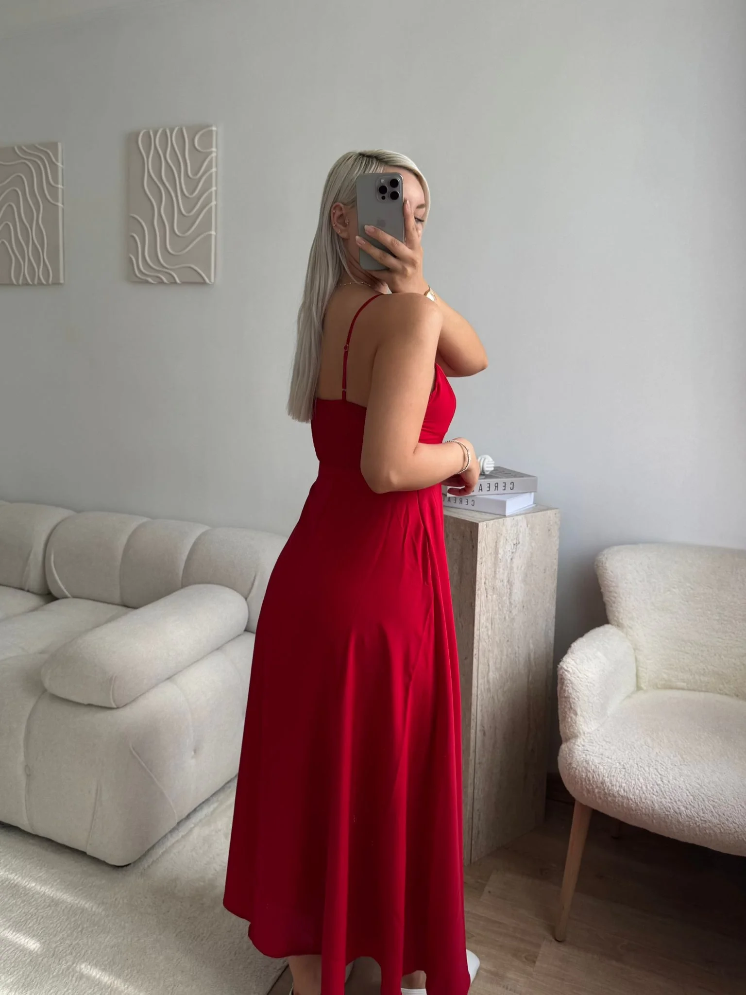 İp Askılı Volanlı Prenses Elbise - KIRMIZI