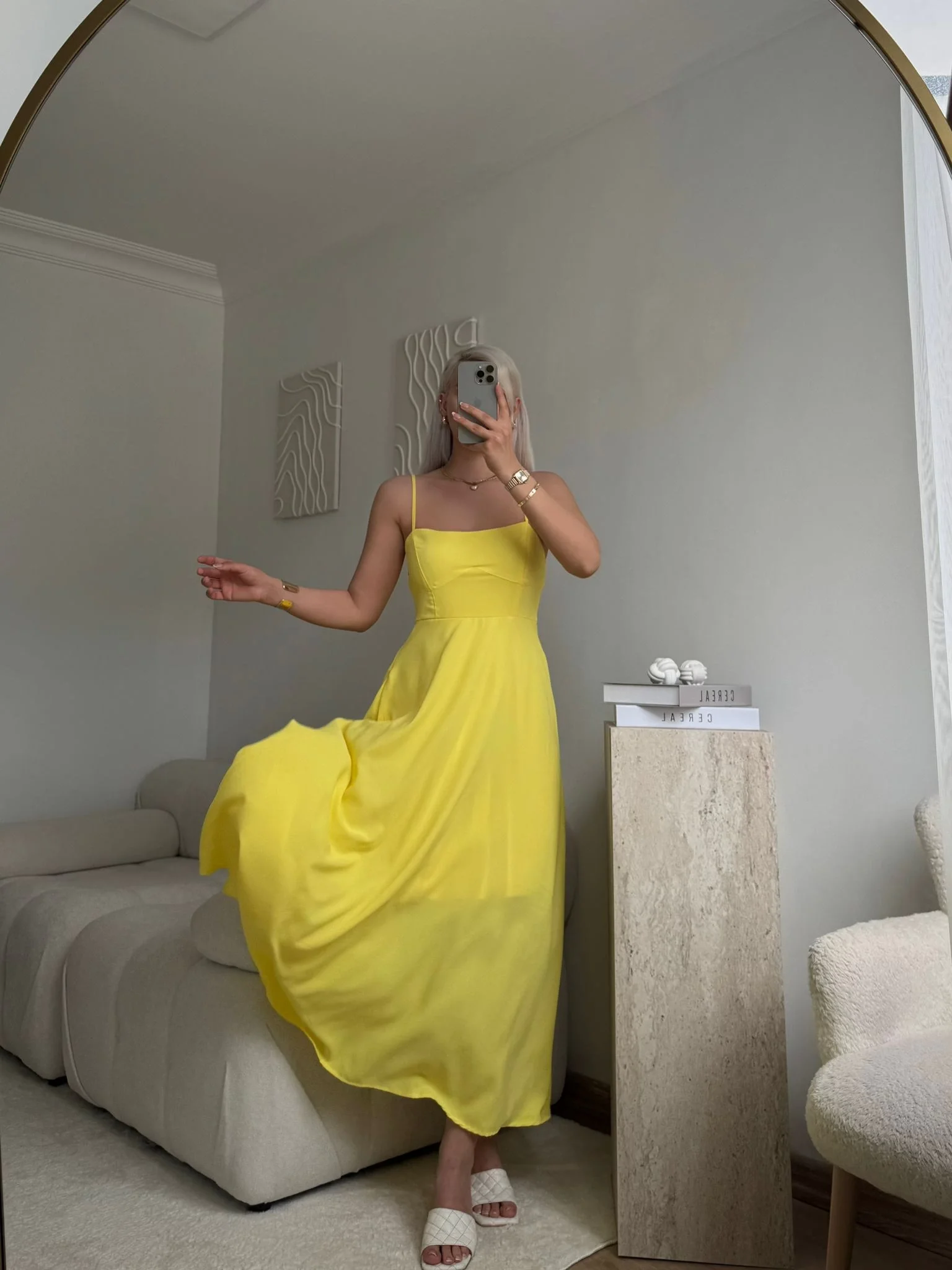 İp Askılı Volanlı Prenses Elbise - SARI