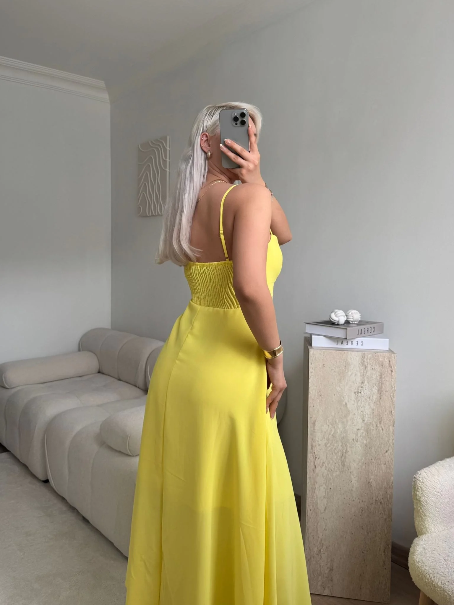 İp Askılı Volanlı Prenses Elbise - SARI