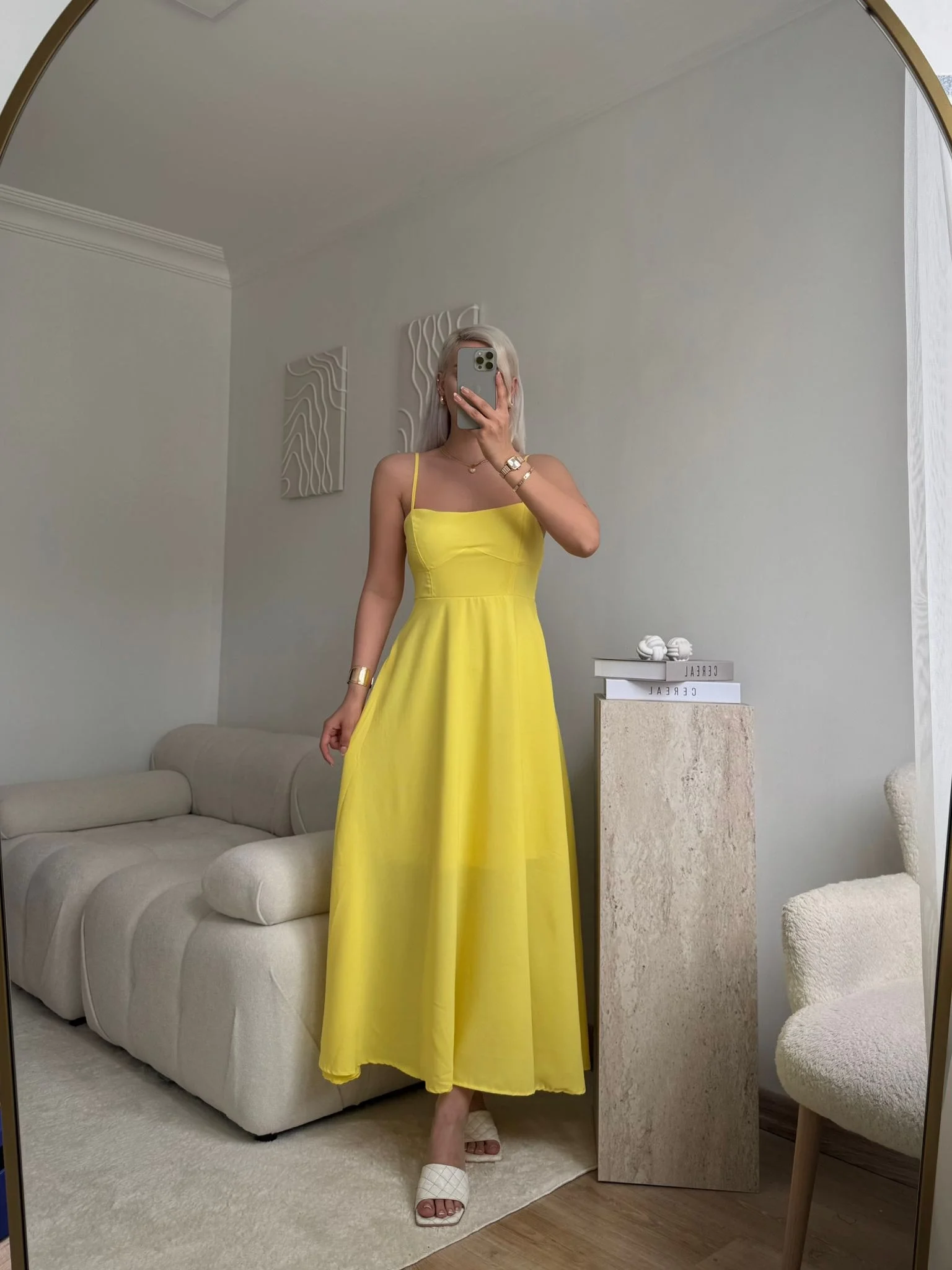 İp Askılı Volanlı Prenses Elbise - SARI