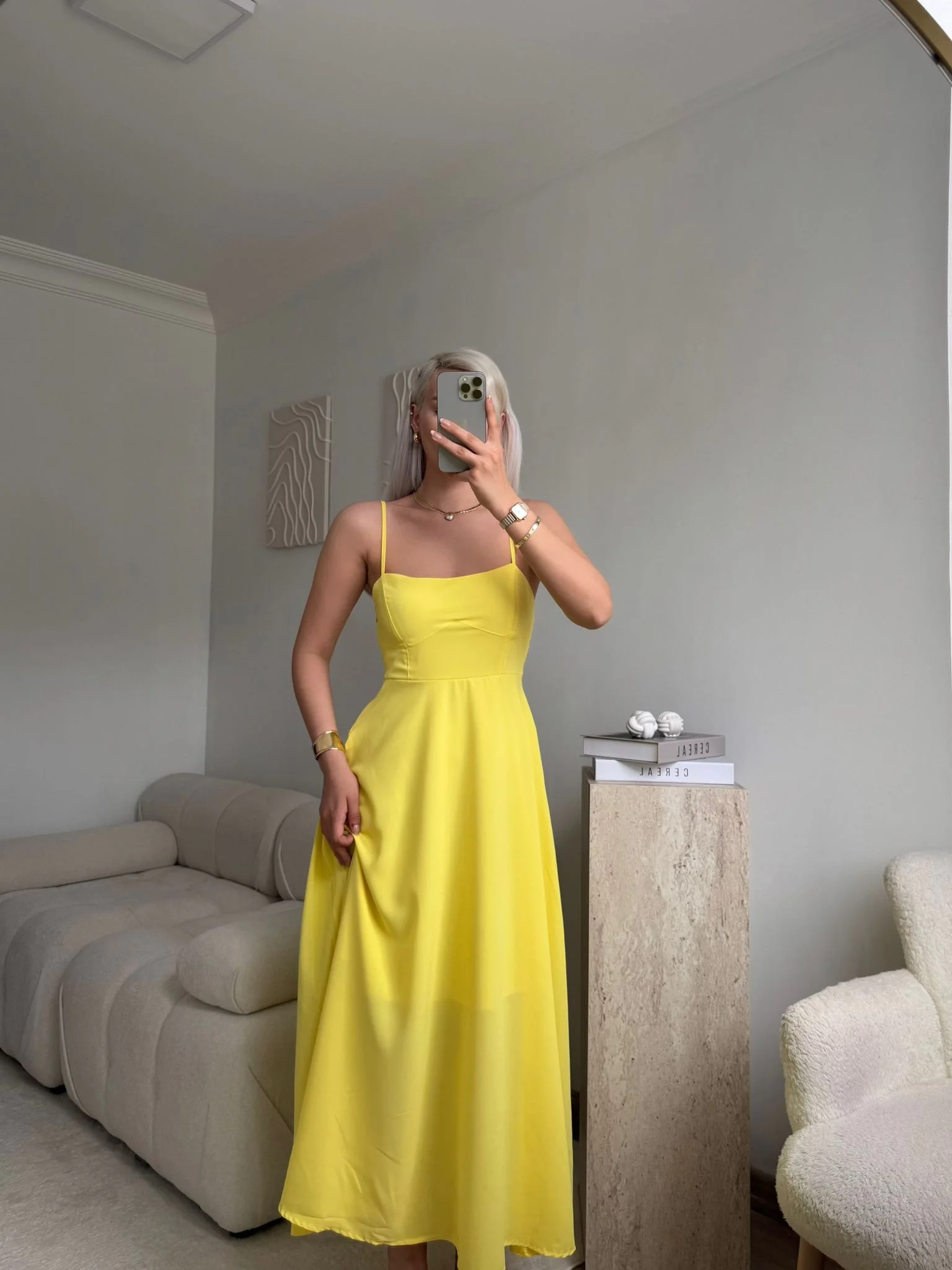 İp Askılı Volanlı Prenses Elbise - SARI