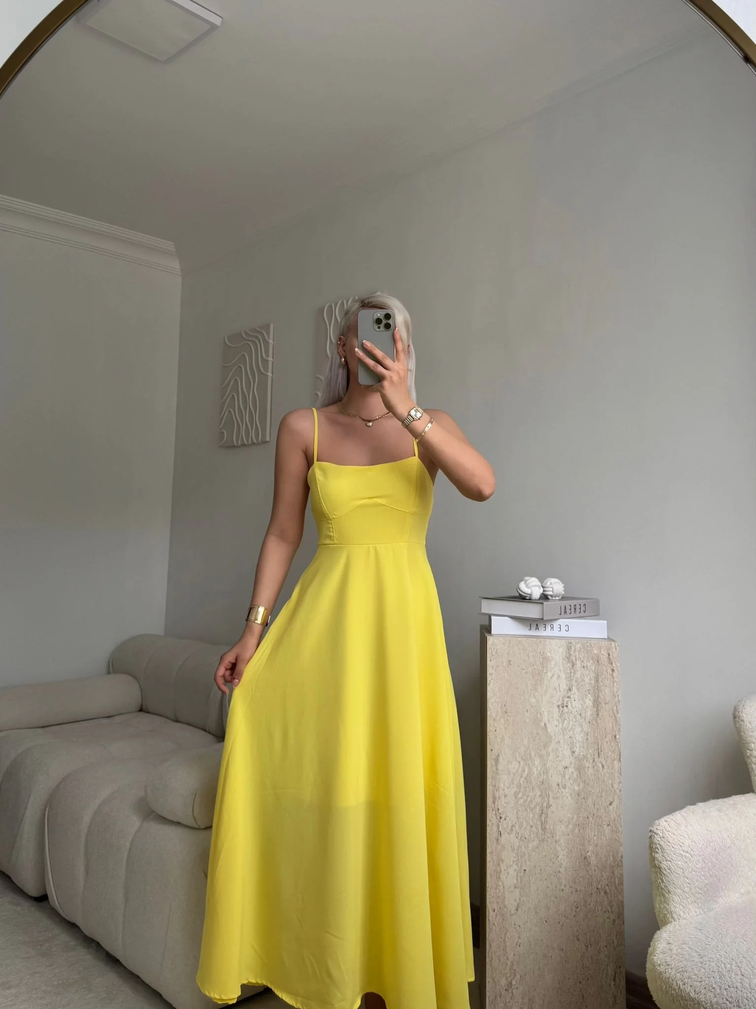 İp Askılı Volanlı Prenses Elbise - SARI